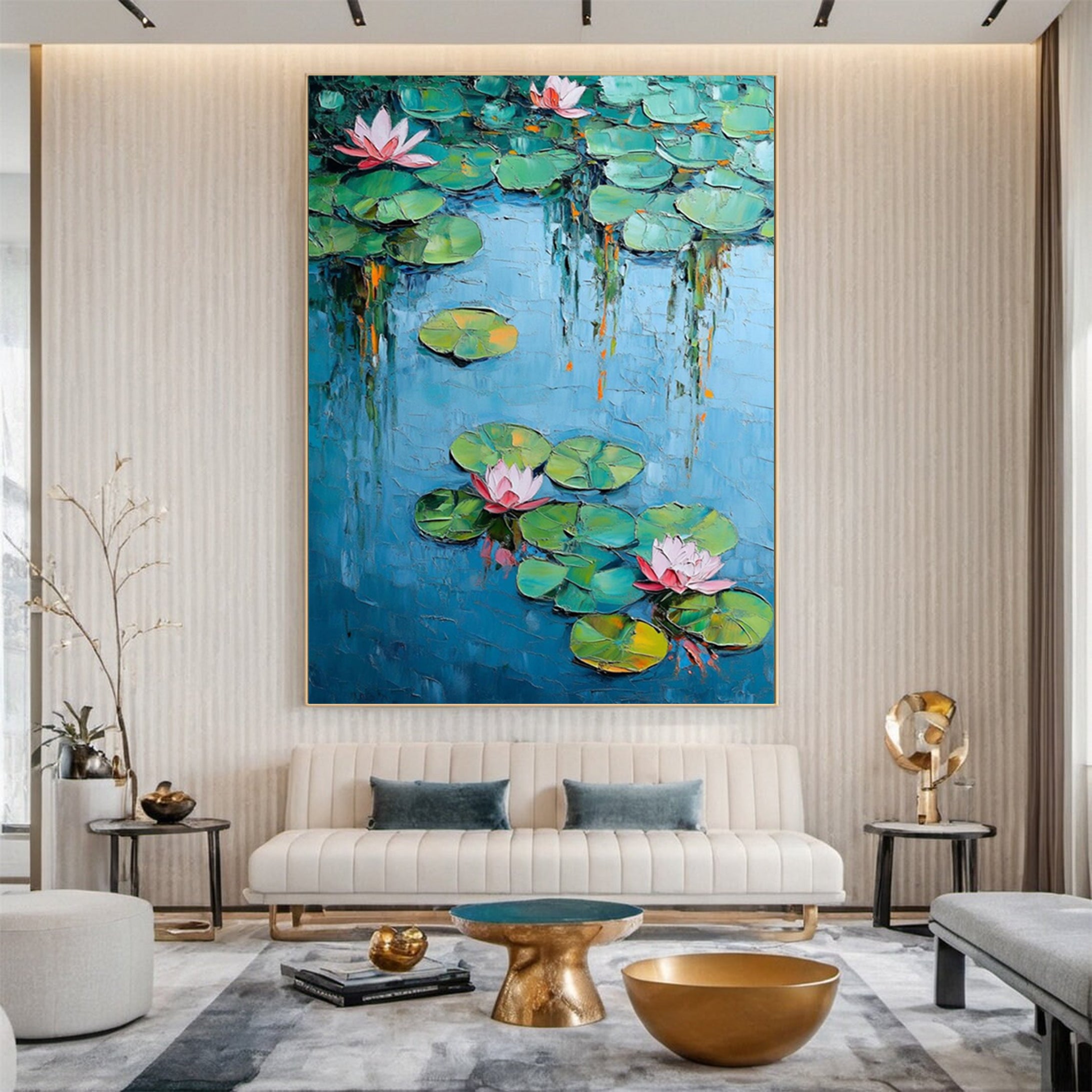 Pink and White Water Lilies, Contemporary Floral Wall Art #BGA 085