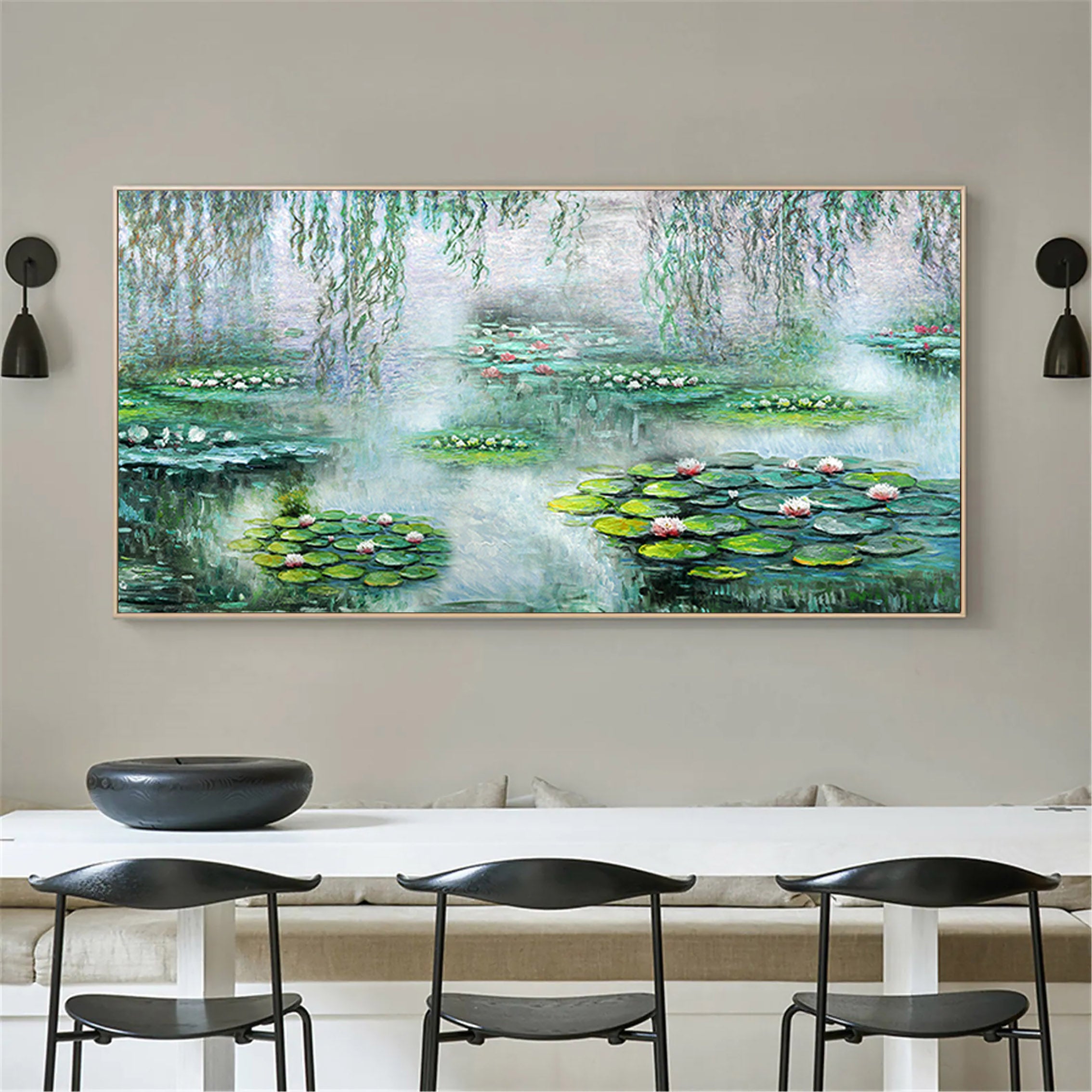 Tranquil Pond with Water Lilies, Impressionistic Wall Art #BGA 061