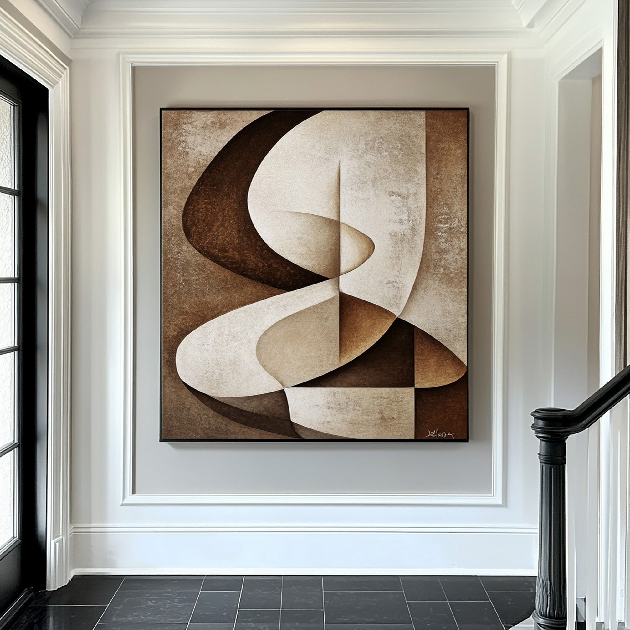 Beige & Brown Geometric Abstract Painting #BBA 092