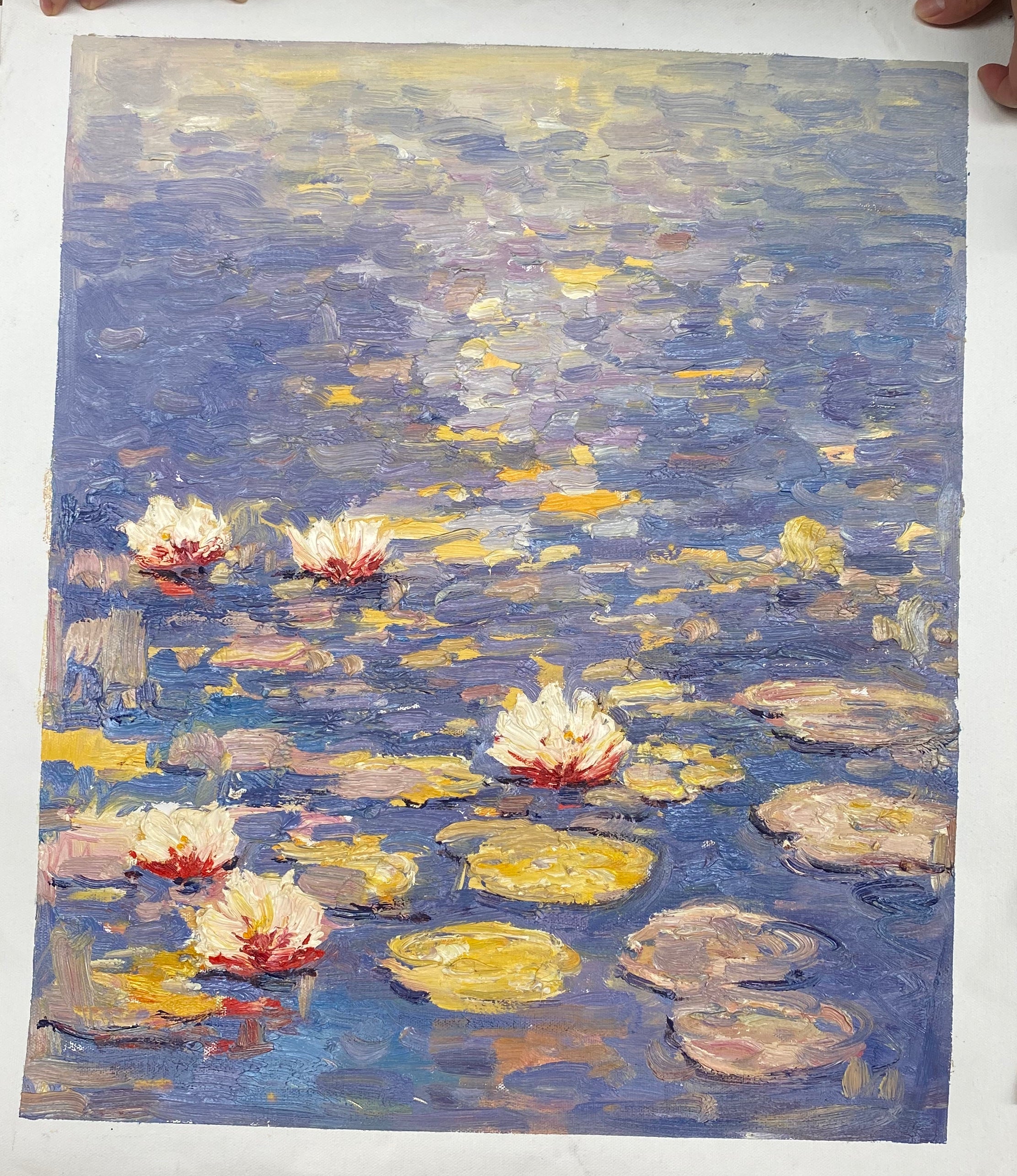 Water Lilies in Blue and Purple, Impressionistic Wall Art #BGA 067