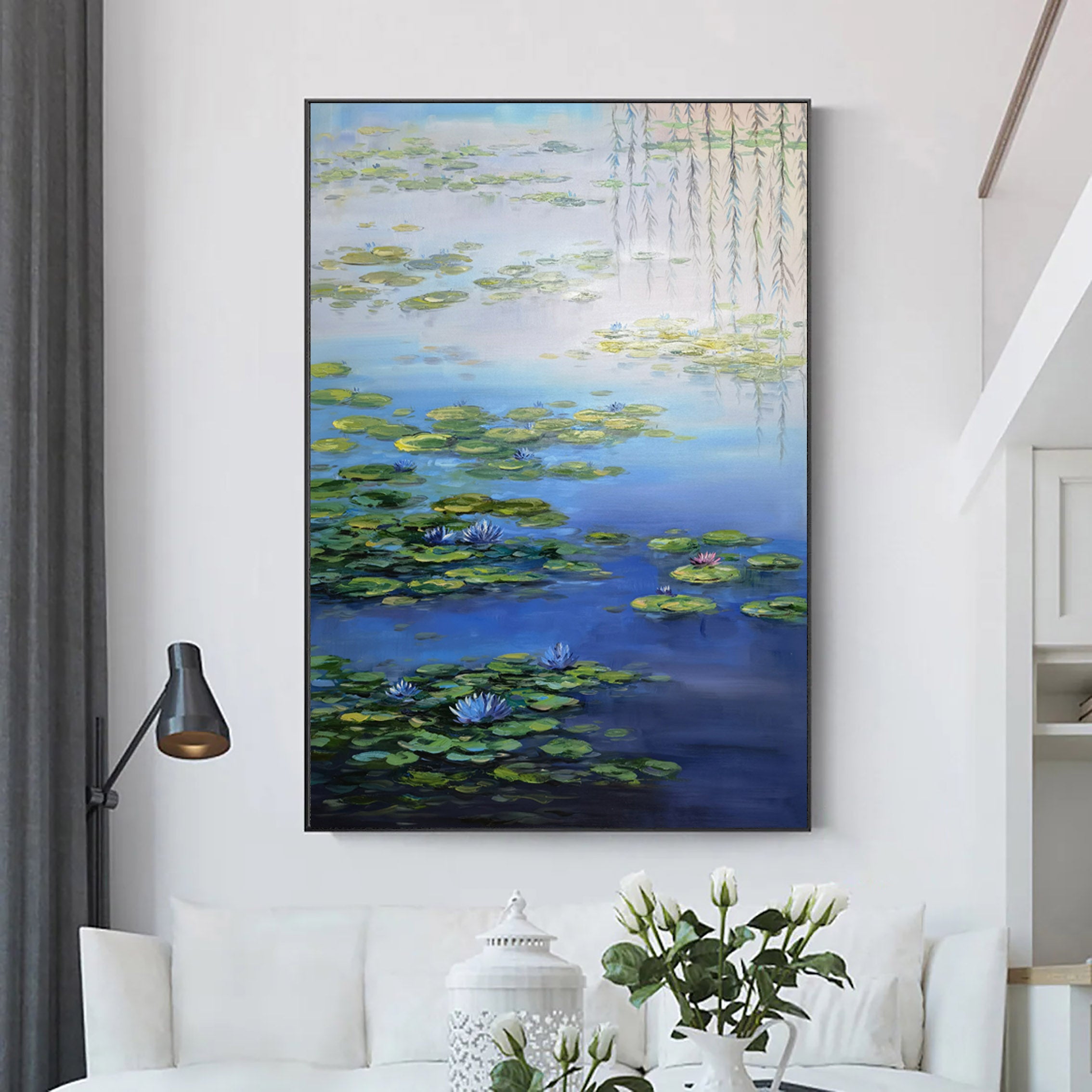 Water Lilies in Bloom Inspired by Monet, Impressionism Canvas #BGA 060