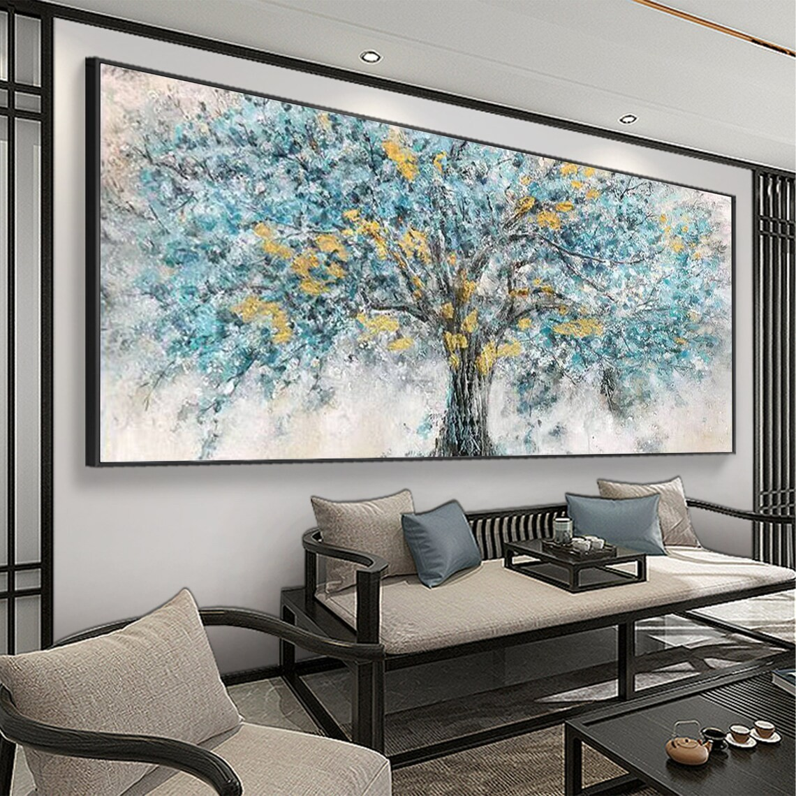 Abstract Tree Wall Art in Cool Blue Tones #BGA 050