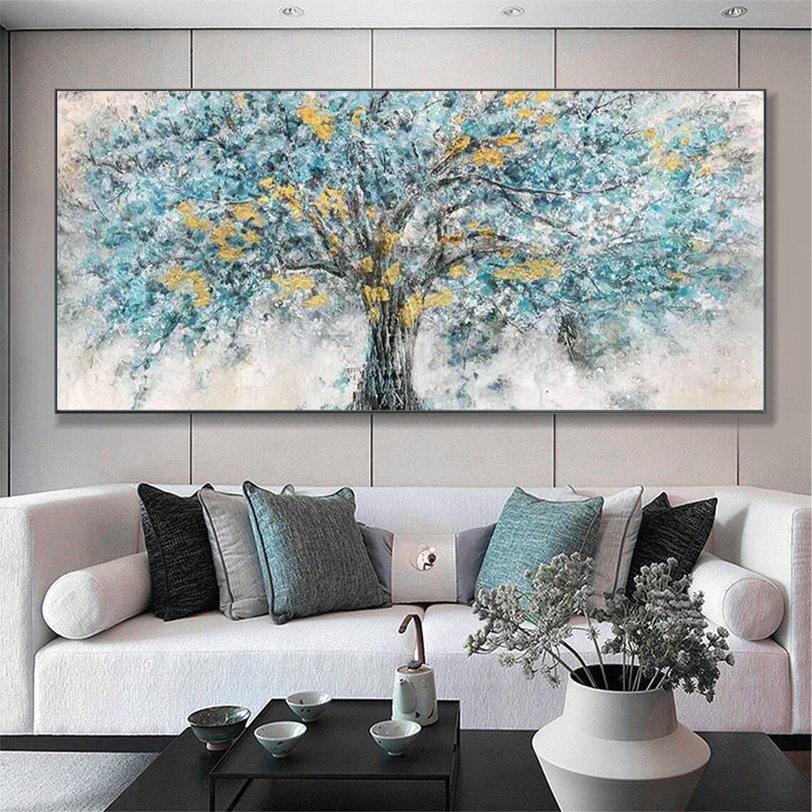 Abstract Tree Wall Art in Cool Blue Tones #BGA 050