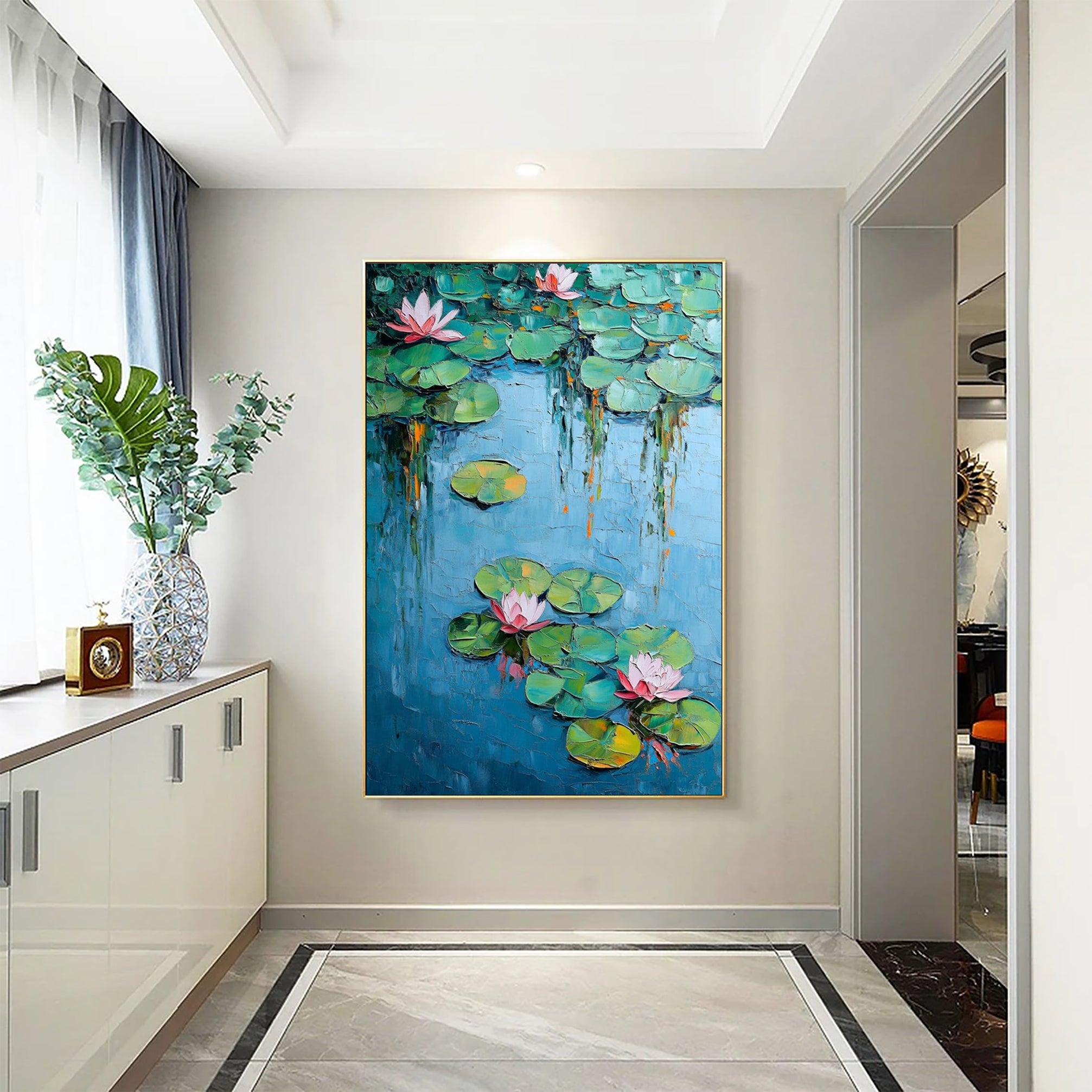 Pink and White Water Lilies, Contemporary Floral Wall Art #BGA 085