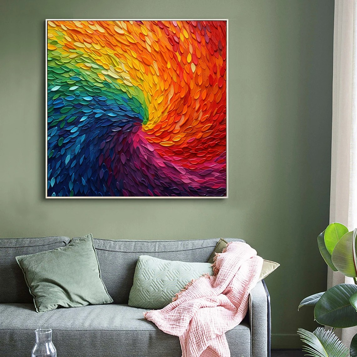 Vibrant Rainbow Spiral Abstract Painting #WSA 016