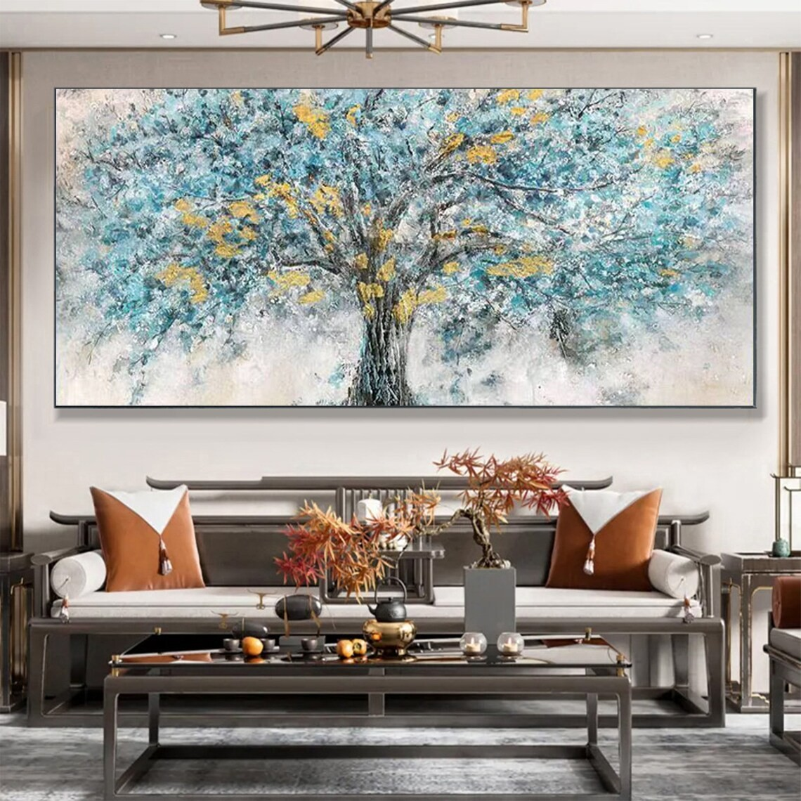 Abstract Tree Wall Art in Cool Blue Tones #BGA 050