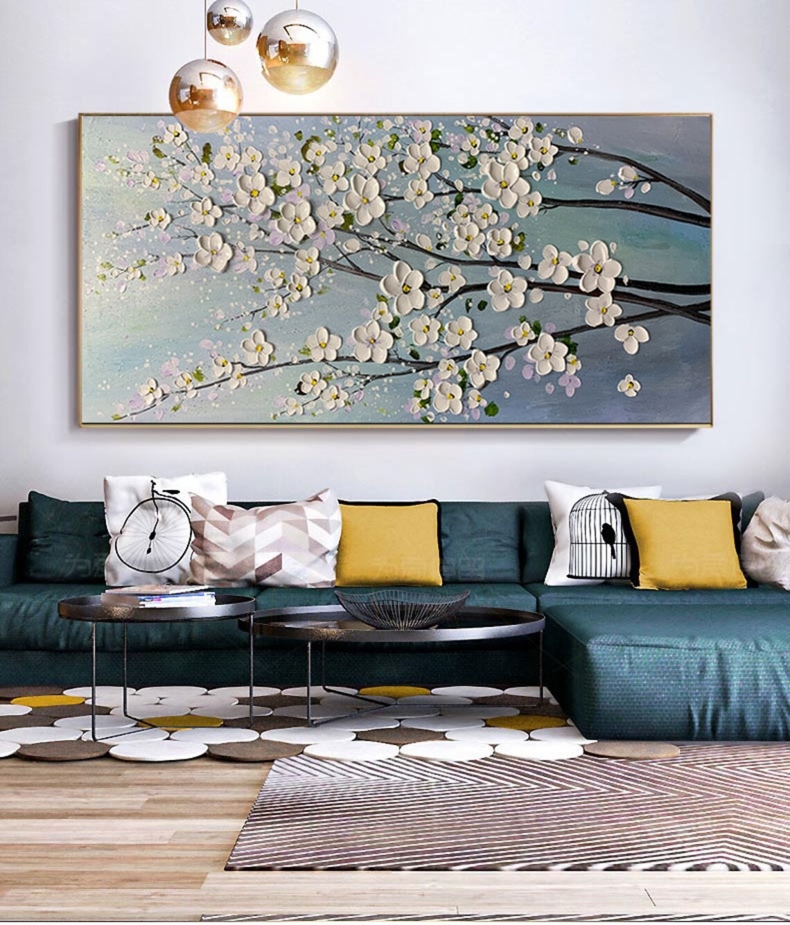 Modern Floral Wall Art with White Blossoms #BGA 048