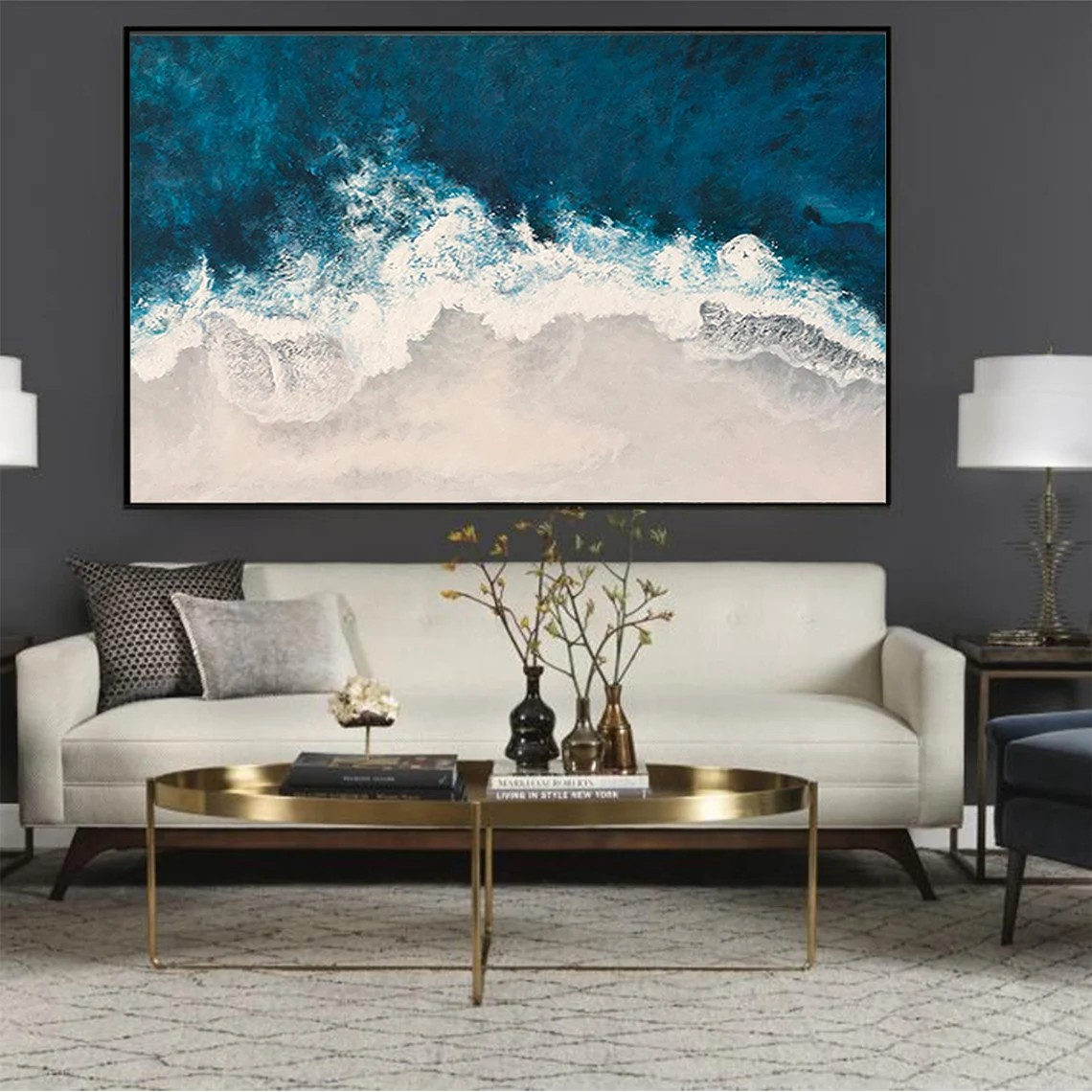 Blue Ocean Waves and Beach Wall Art #BGA 032