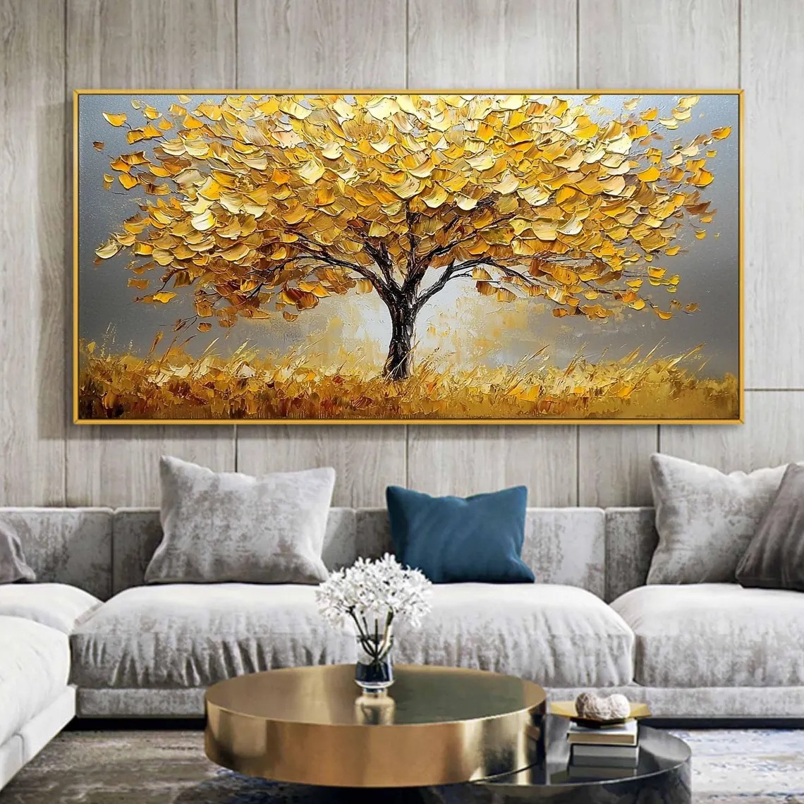 Abstract Golden Tree Canvas Wall Art #BGA 053