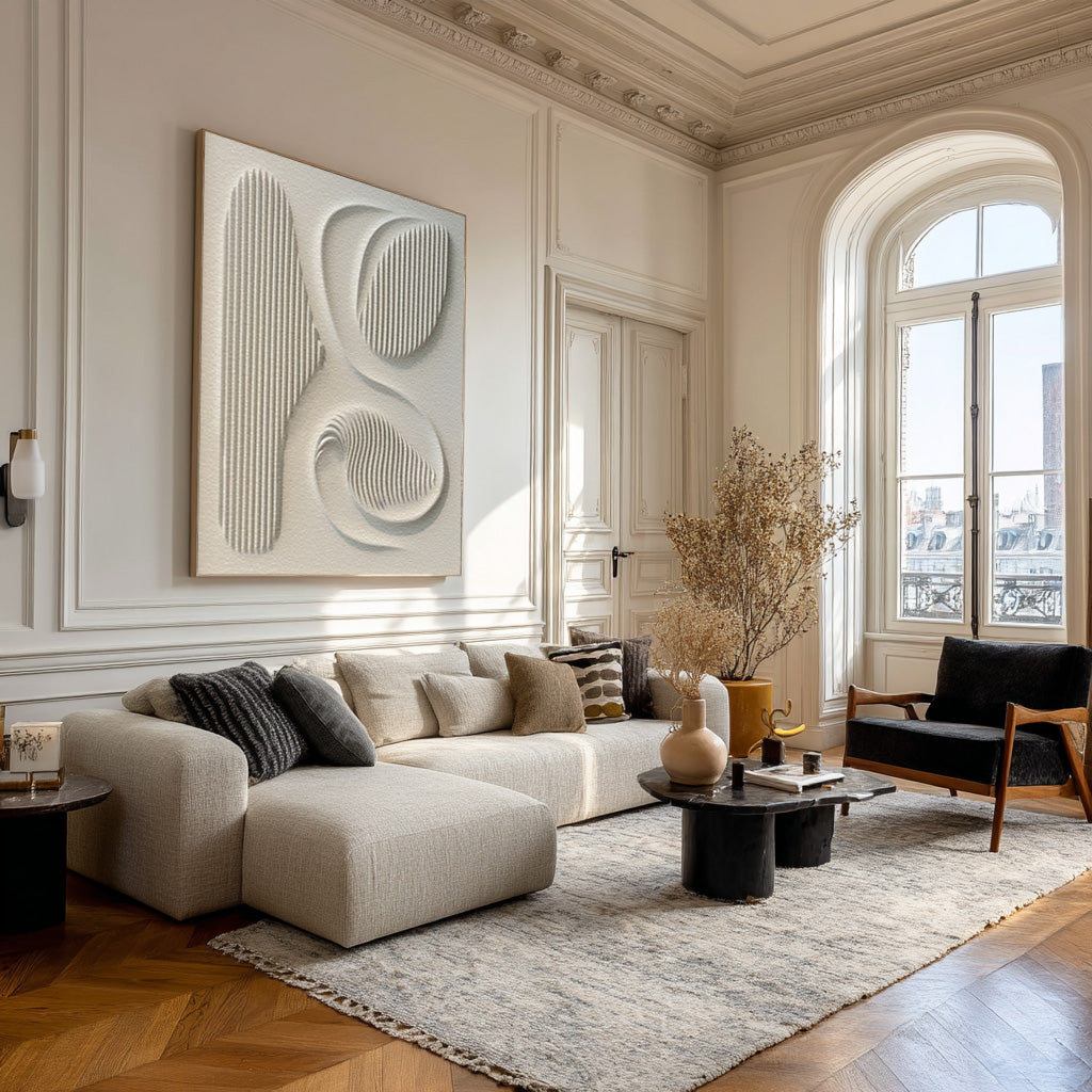 Large Abstract White Relief Art - Modern Textured Wall Decor #WG 083