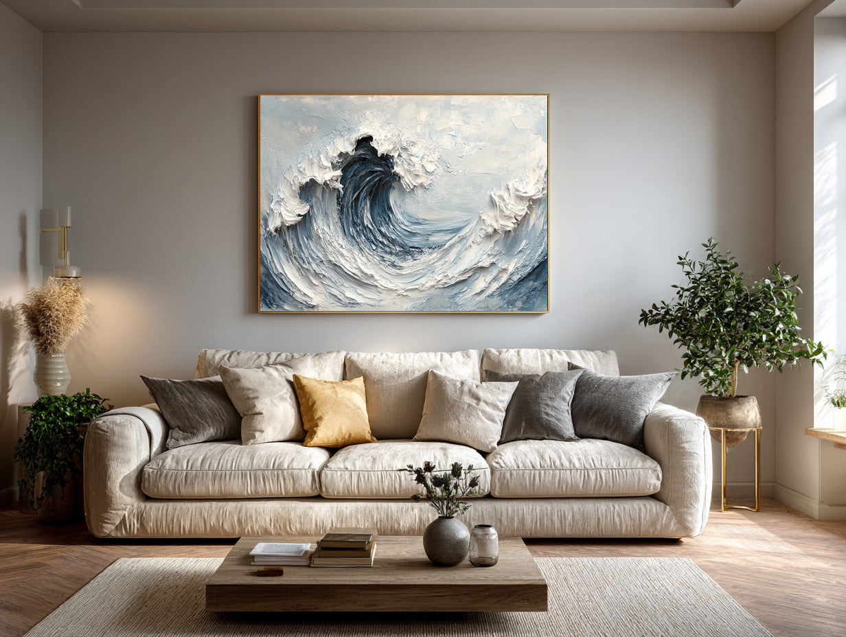 Oversized Blue Wave Wall Art for Home Decor #WG 006