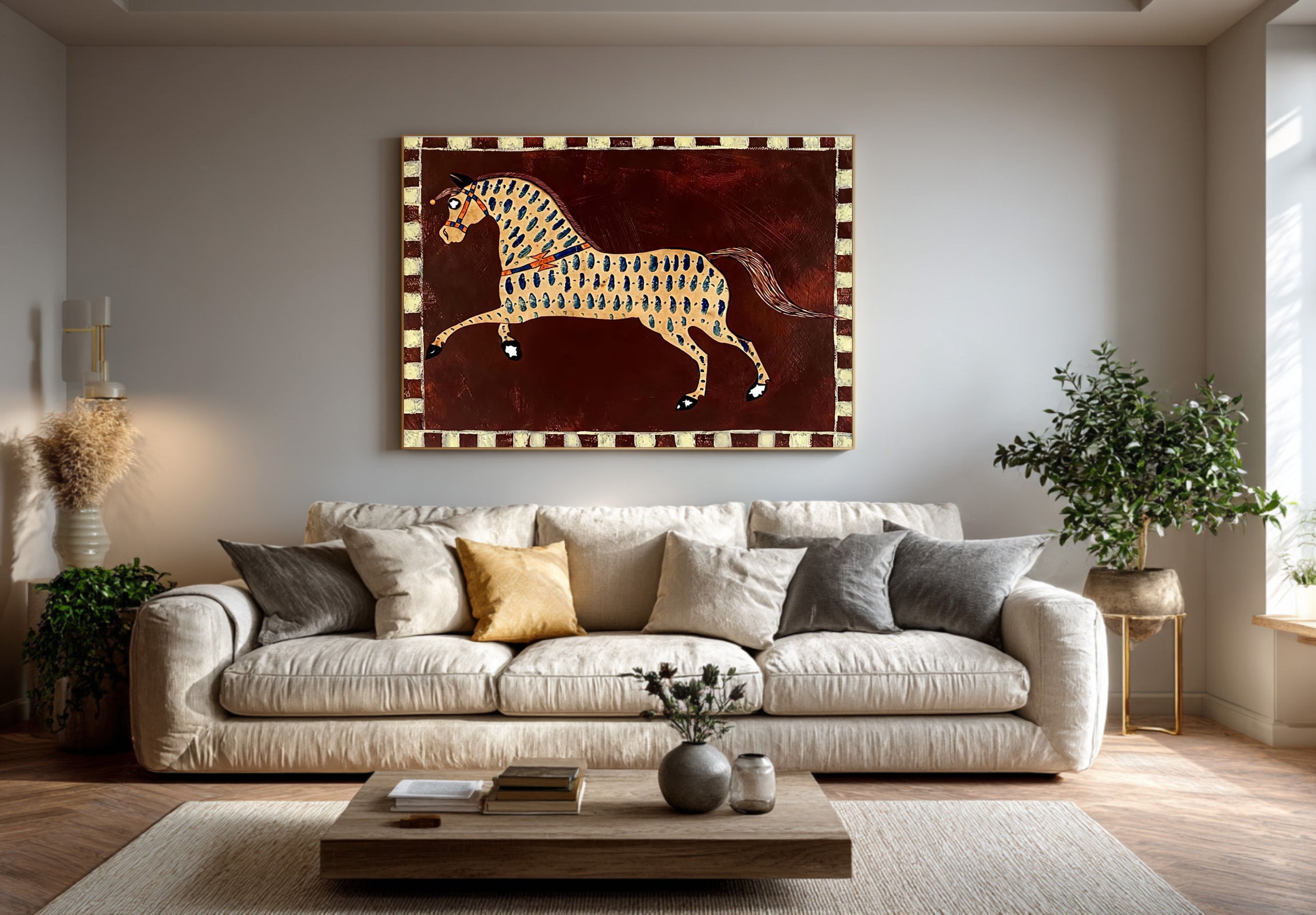 Large Decorative Horse Wall Art Contemporary Folk Style Canvas Painting