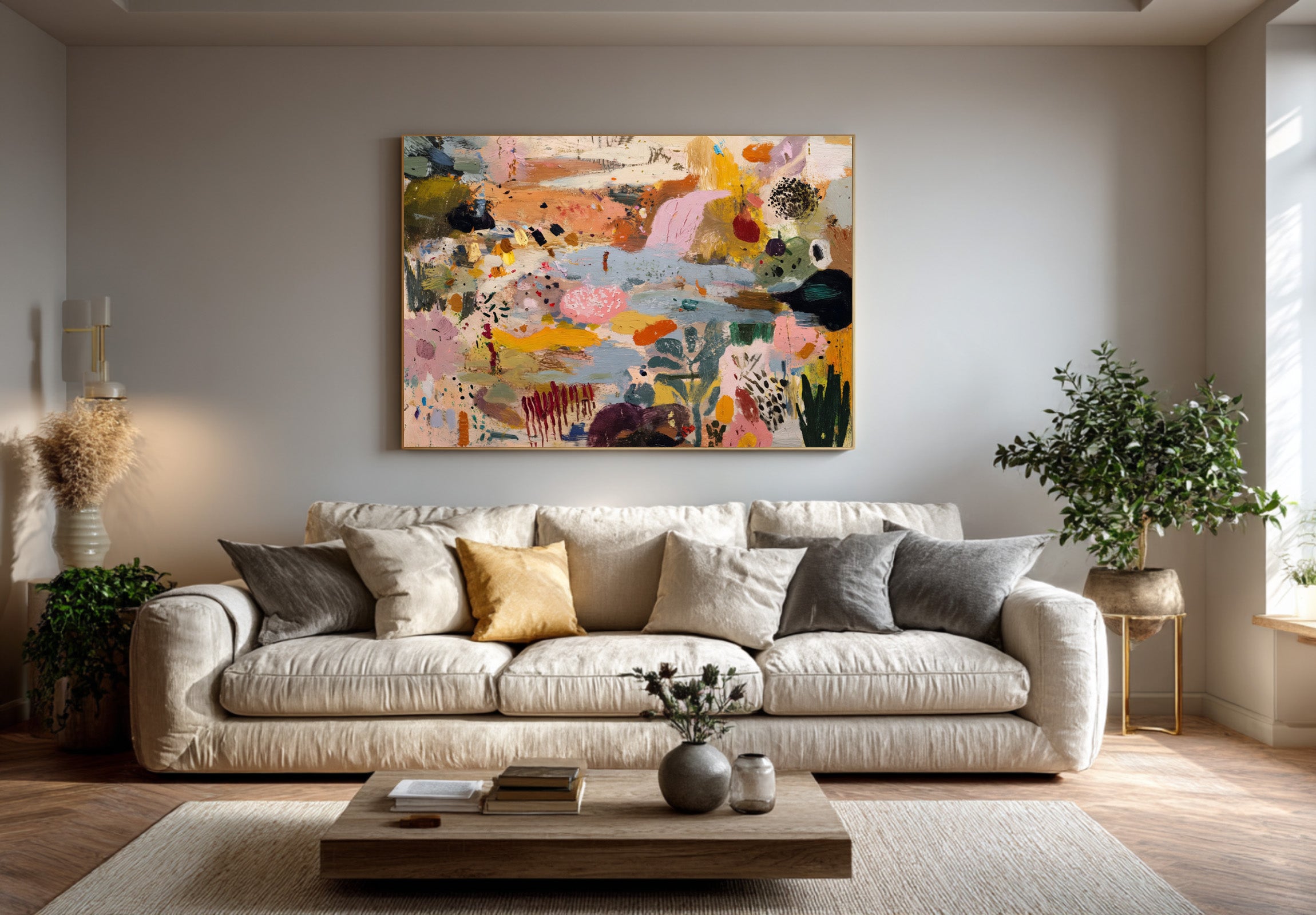 Large Colorful Abstract Landscape Painting for Living Room