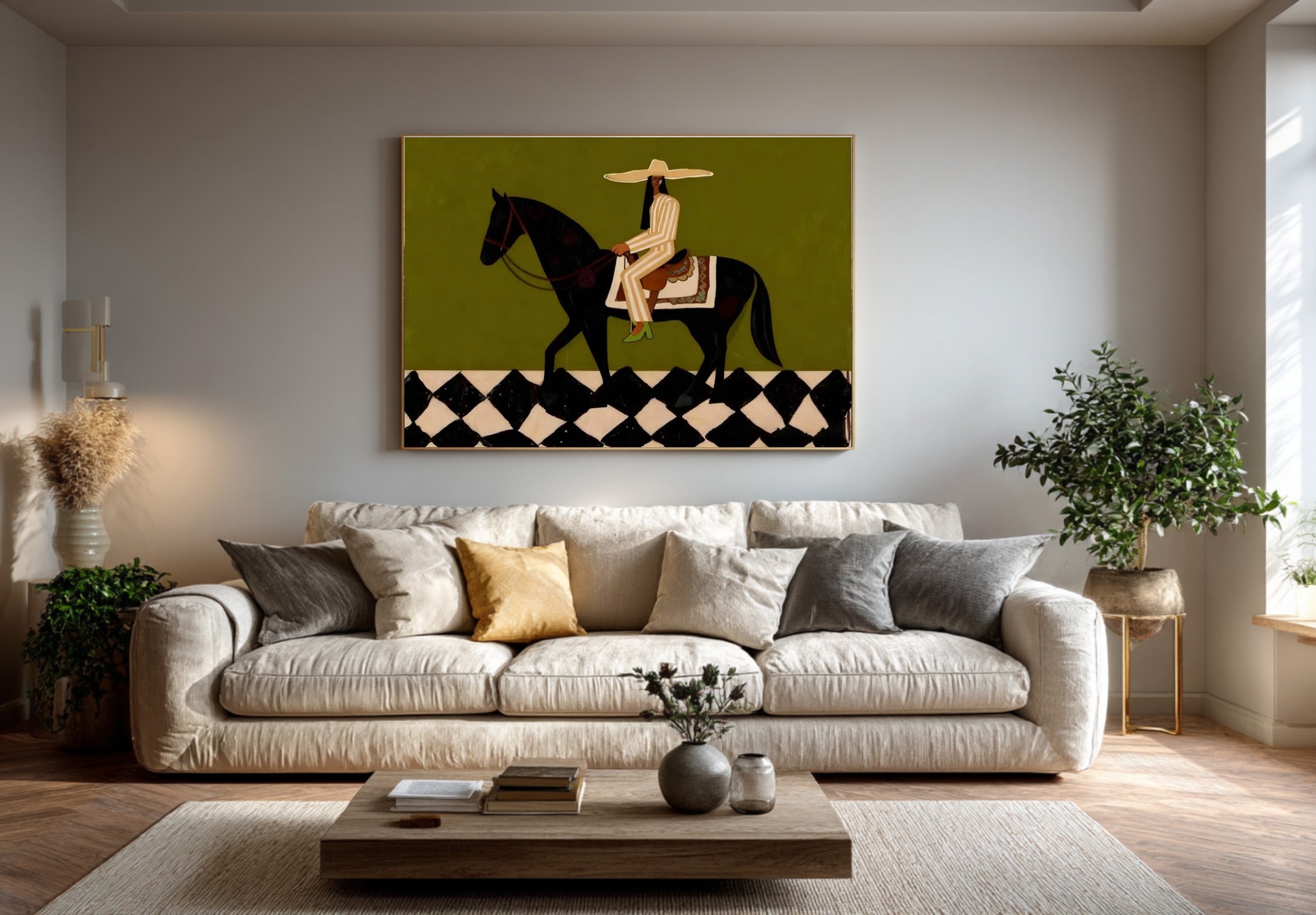 Large Designer Horse Rider Artwork Luxury Contemporary Wall Decor