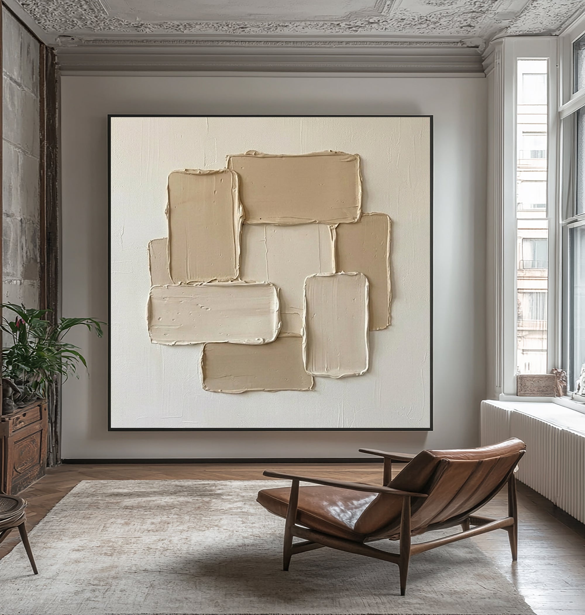 Large Earth Tone Oil Painting – Modern Neutral Texture Wall Art