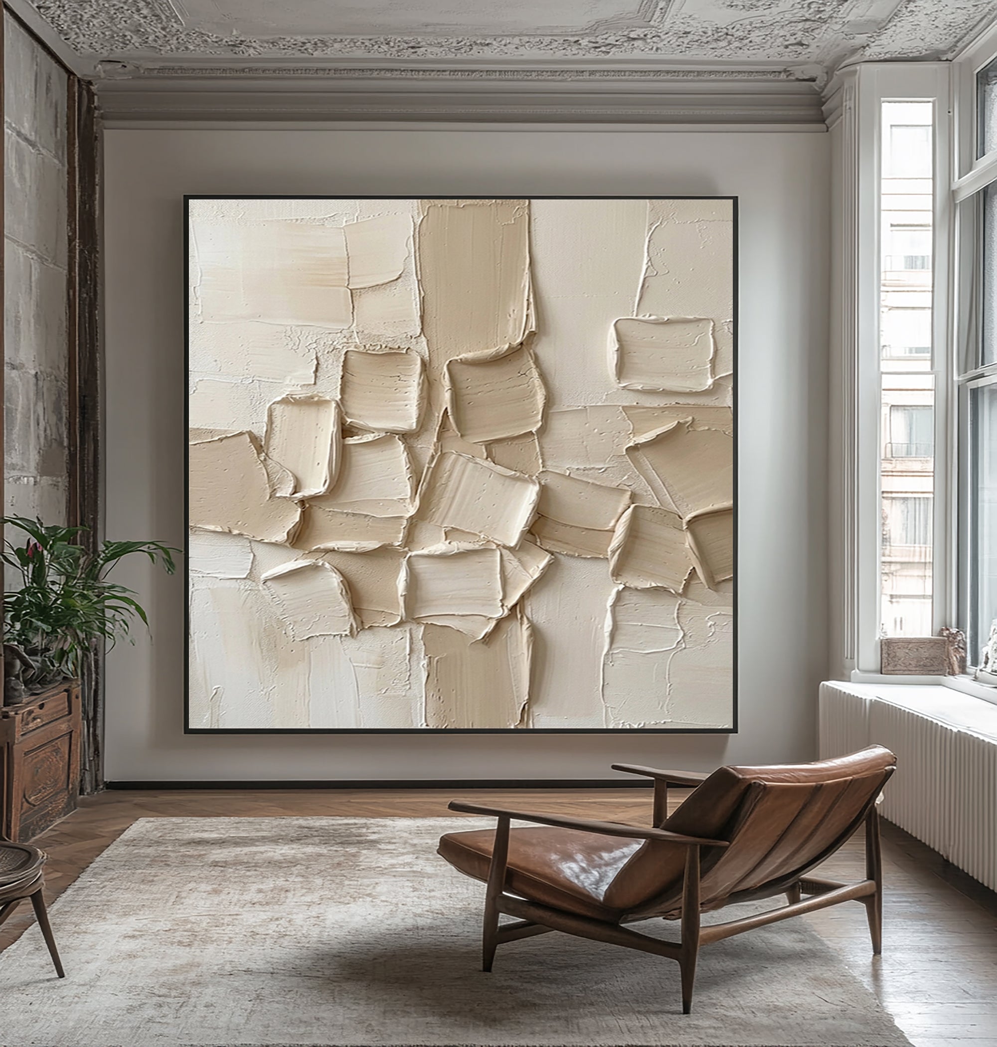 Large Neutral Textured Canvas Art Modern Abstract Wall Decor Painting