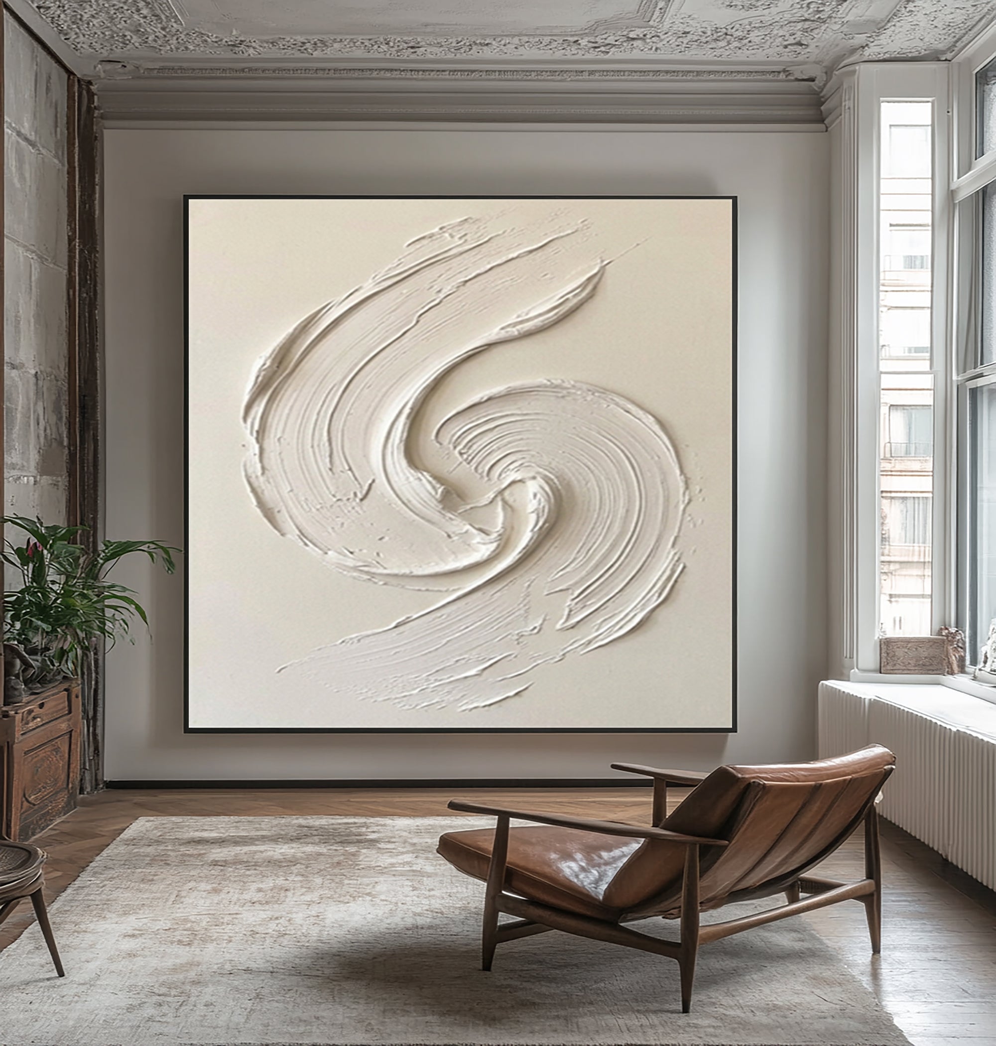 Large Textured Swirl Wall Art Hand Painted Minimalist Canvas