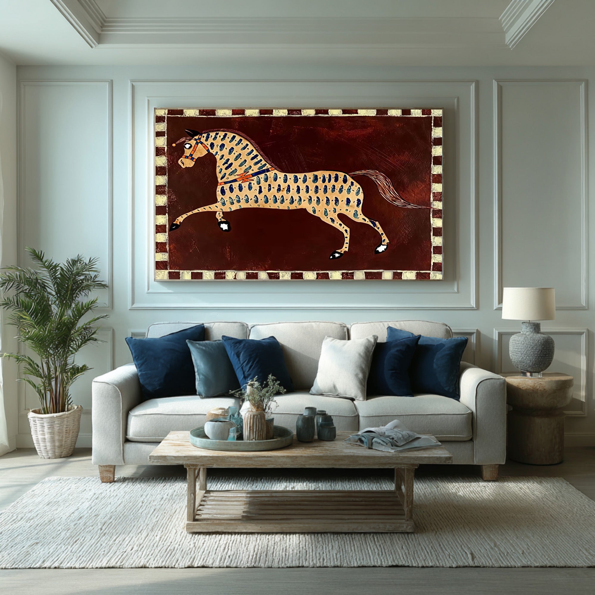 Large Decorative Horse Wall Art Contemporary Folk Style Canvas Painting