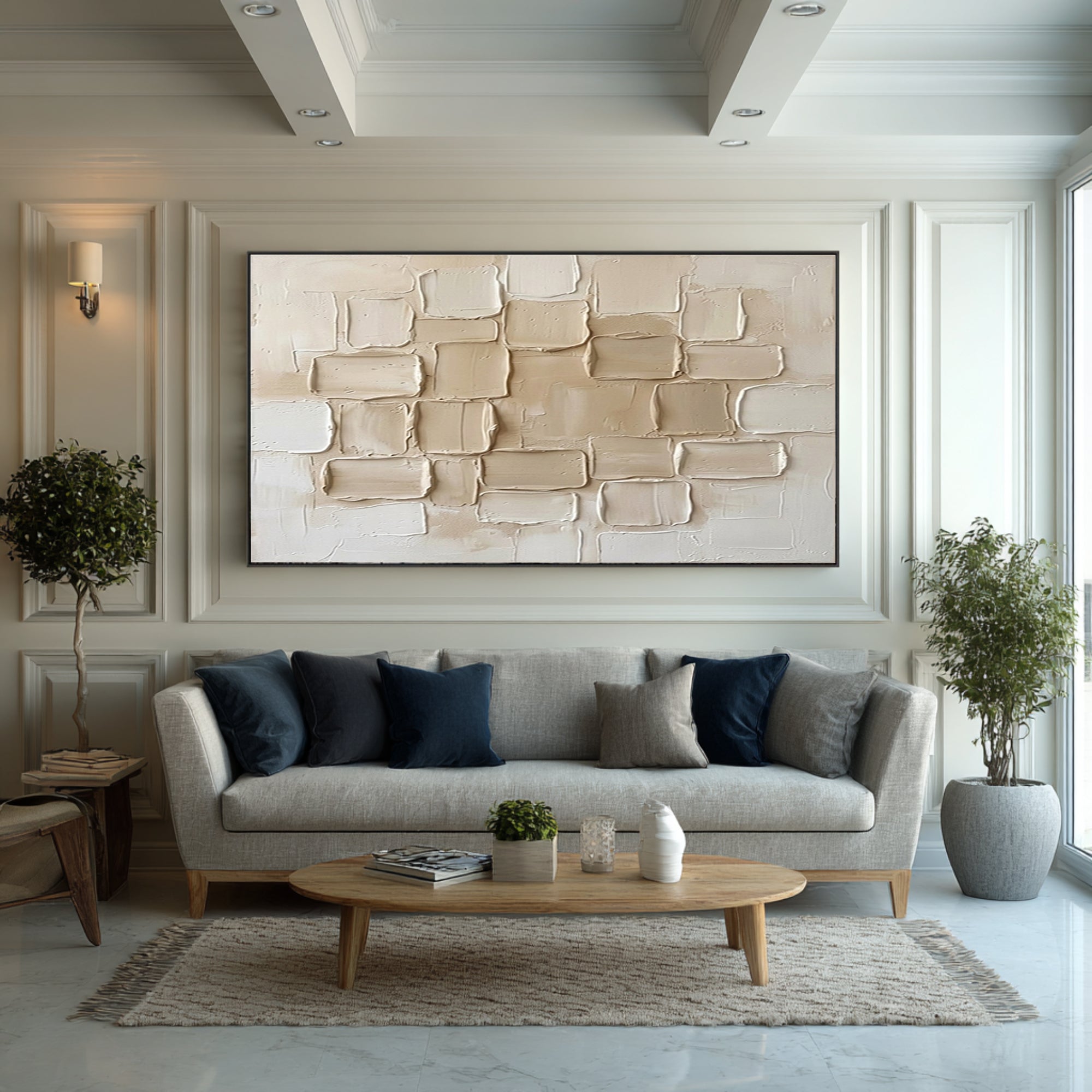 Large Neutral Textured Blocks Wall Art Modern Abstract Canvas Decor