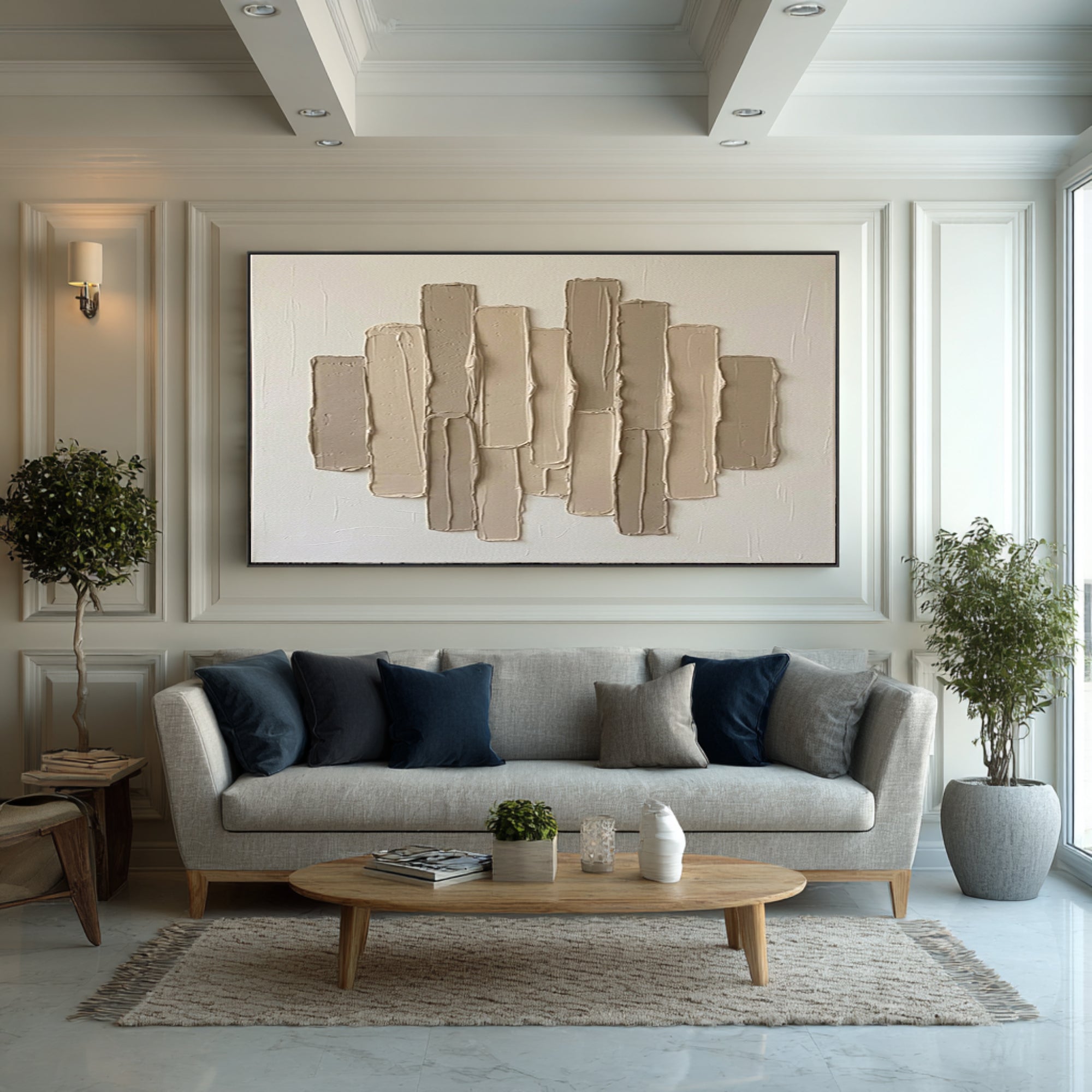 Large Architectural Neutral Texture Painting Contemporary Wall Art