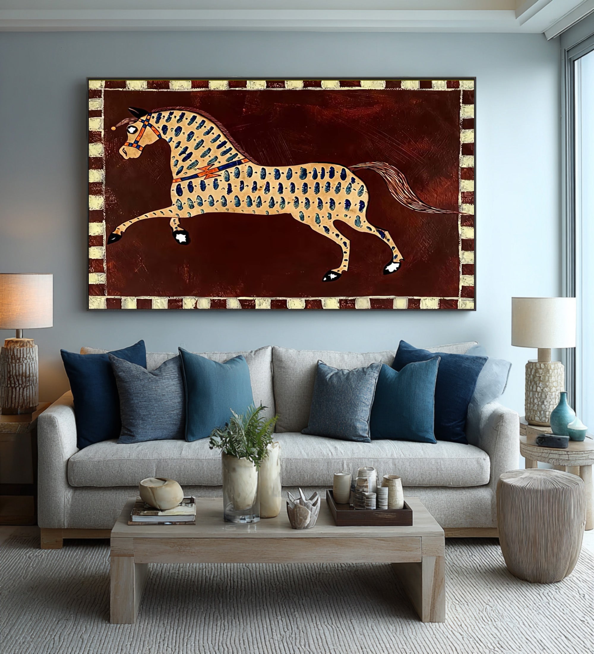 Large Decorative Horse Wall Art Contemporary Folk Style Canvas Painting