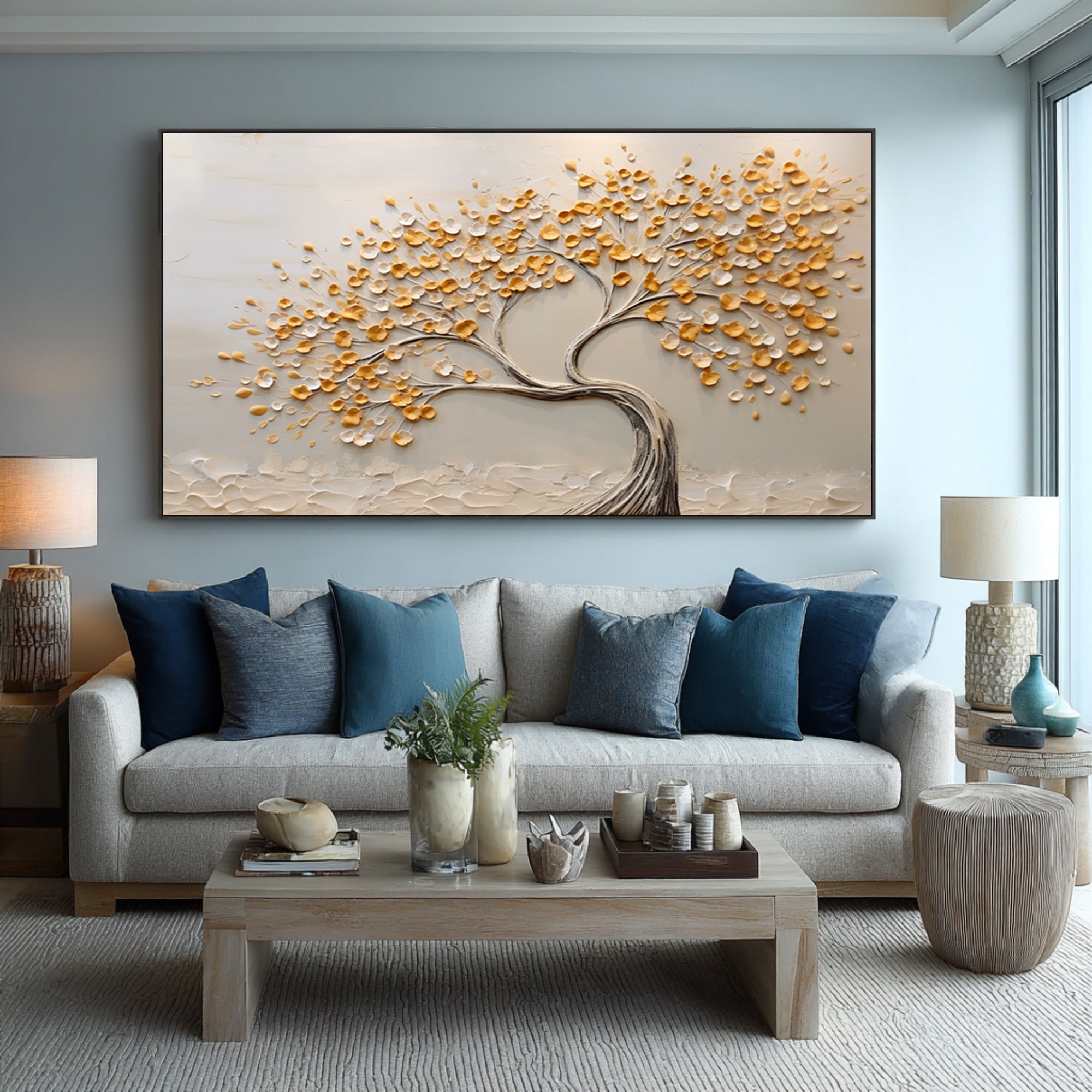 Serene Landscape Painting Abstract Golden Tree Canvas #WG 090