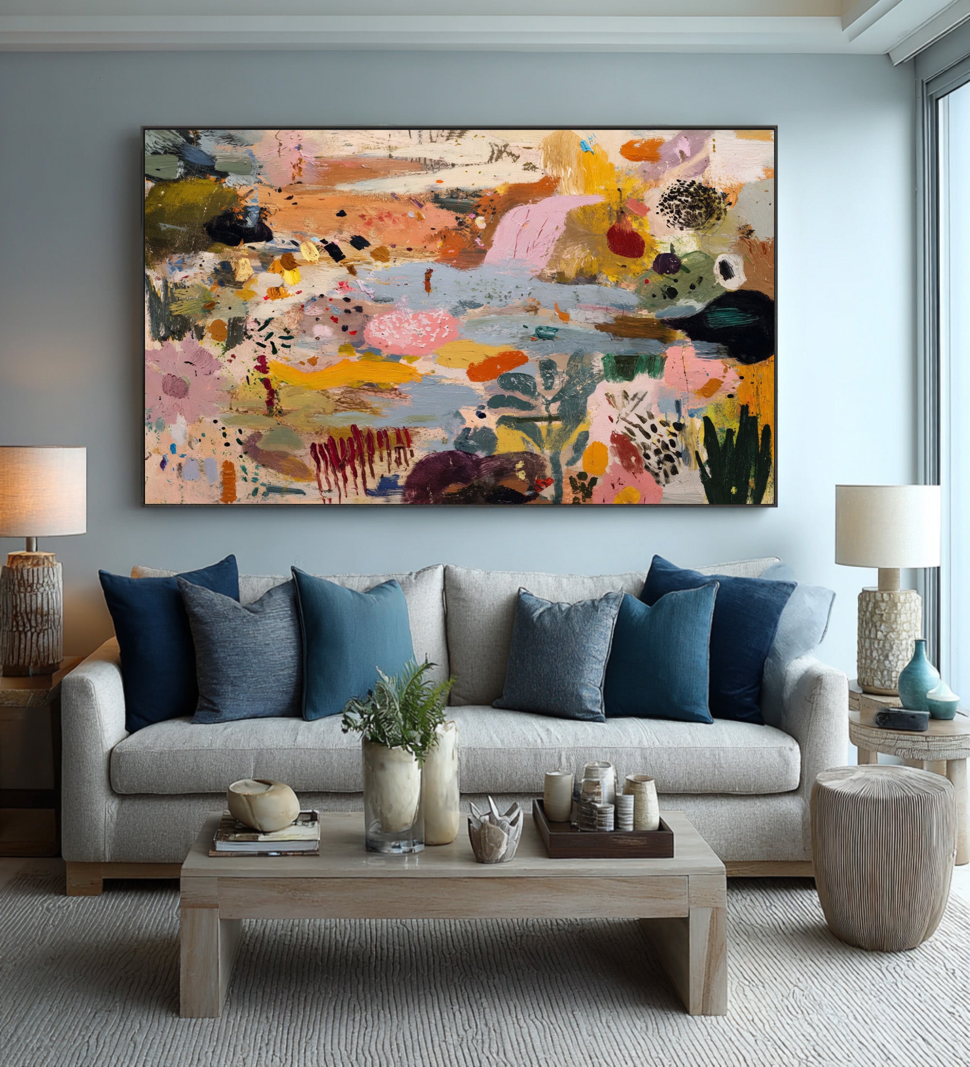 Large Colorful Abstract Landscape Painting for Living Room