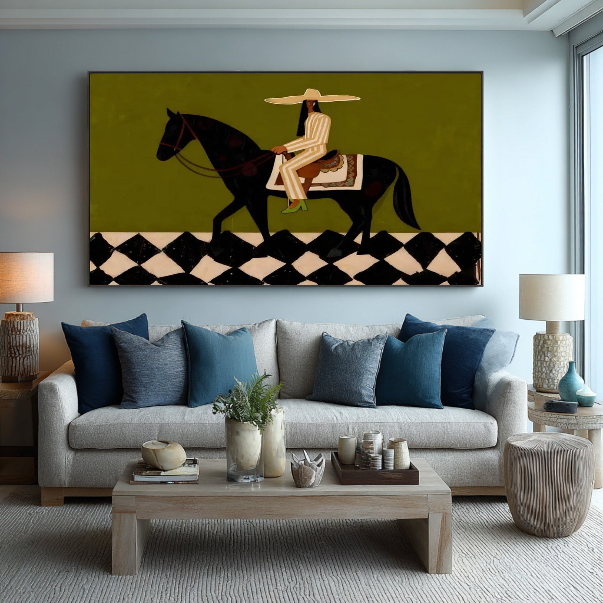 Large Designer Horse Rider Artwork Luxury Contemporary Wall Decor