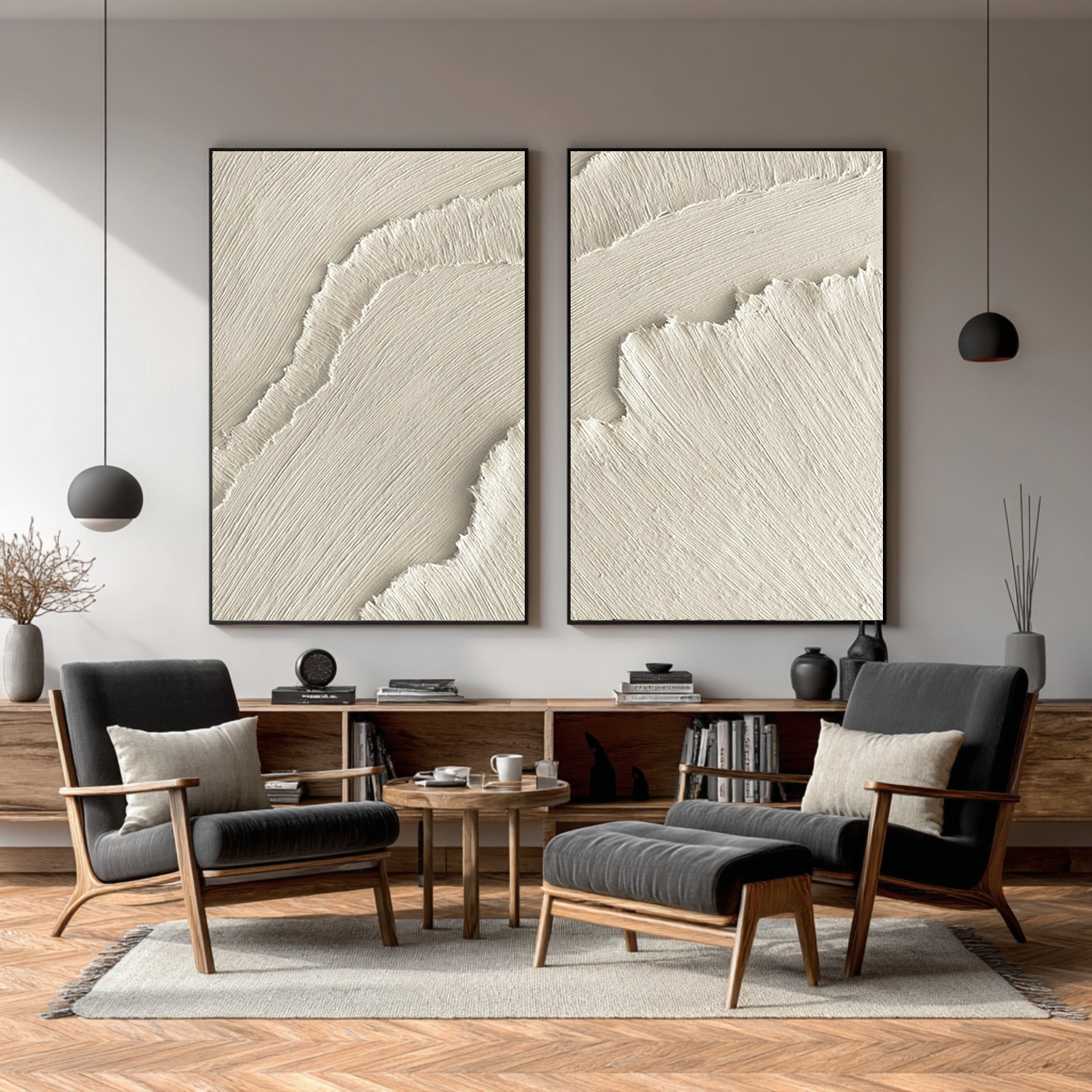 Elegant Beige Textured Art Pair Architectural Interior #WG 073