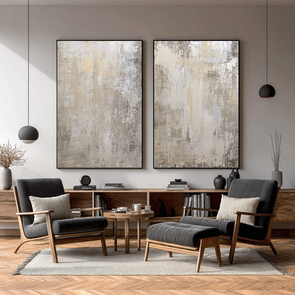 Neutral Abstract Wall Art Duo for Modern Living Room Set of 2 #WG 002