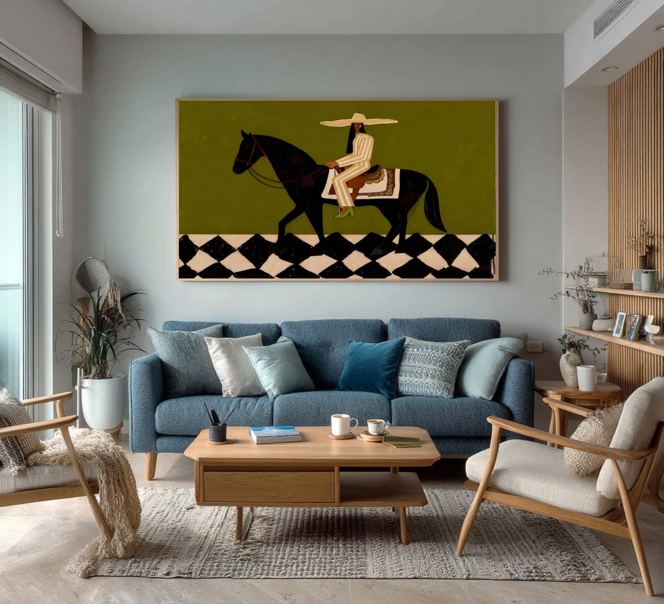 Large Designer Horse Rider Artwork Luxury Contemporary Wall Decor