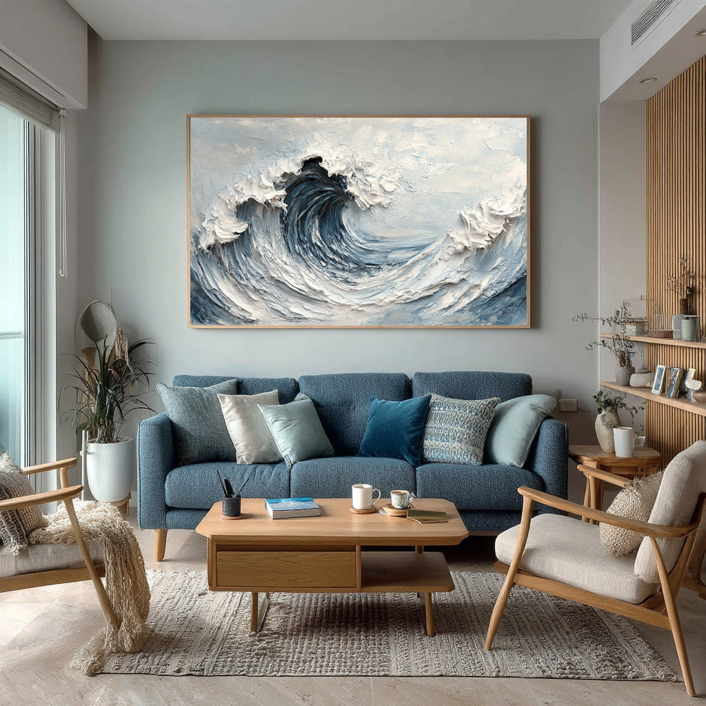Oversized Blue Wave Wall Art for Home Decor #WG 006