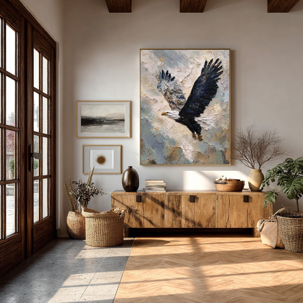 Textured Relief Art Eagle in Flight Statement Piece #WG 049