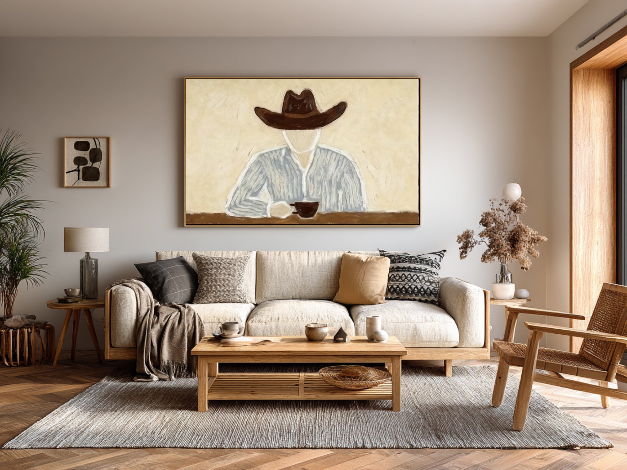 Large Cowboy Coffee Painting Modern Western Wall Art