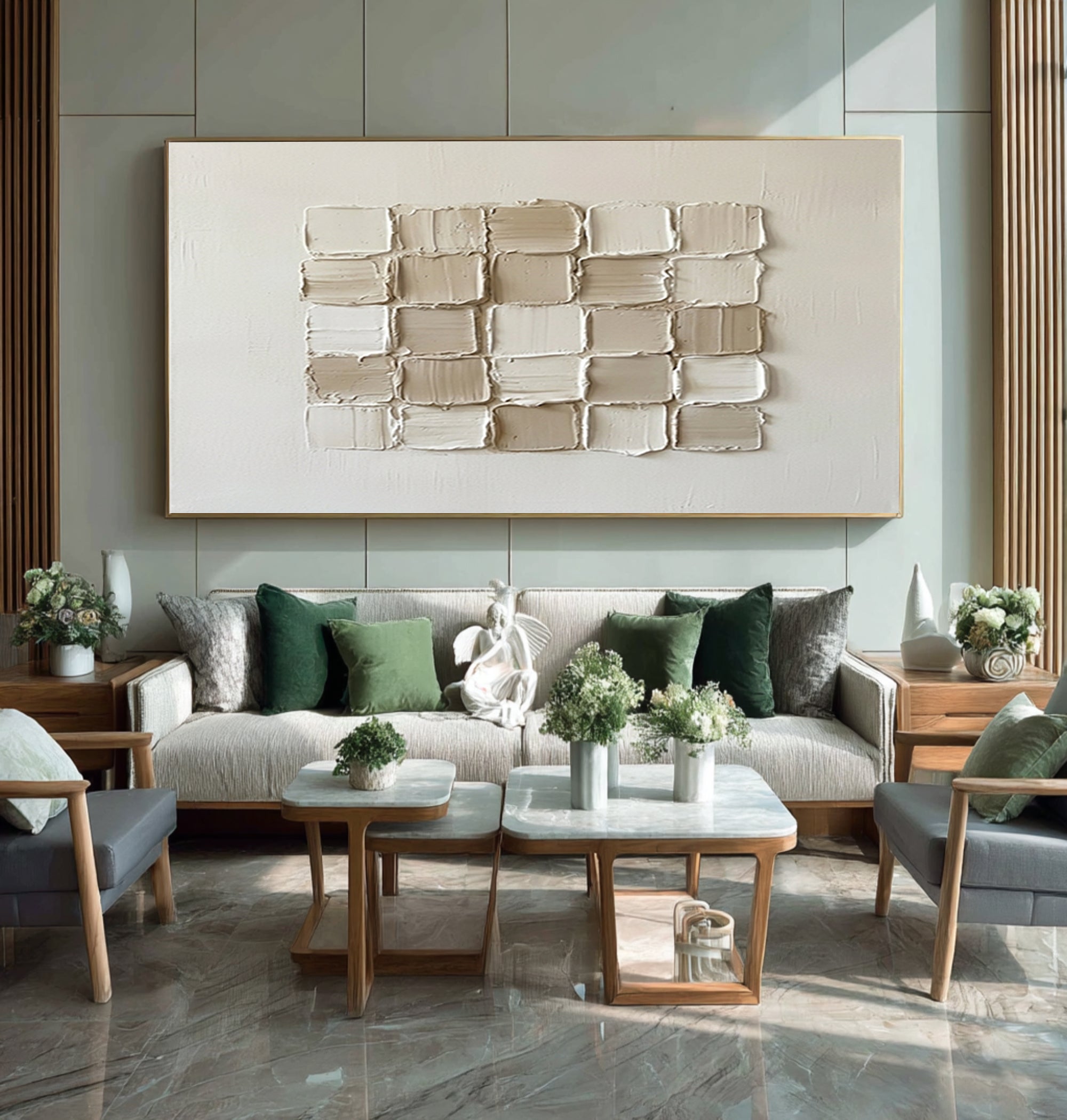 Large Beige Geometric Texture Wall Art Hand Painted Modern Canvas