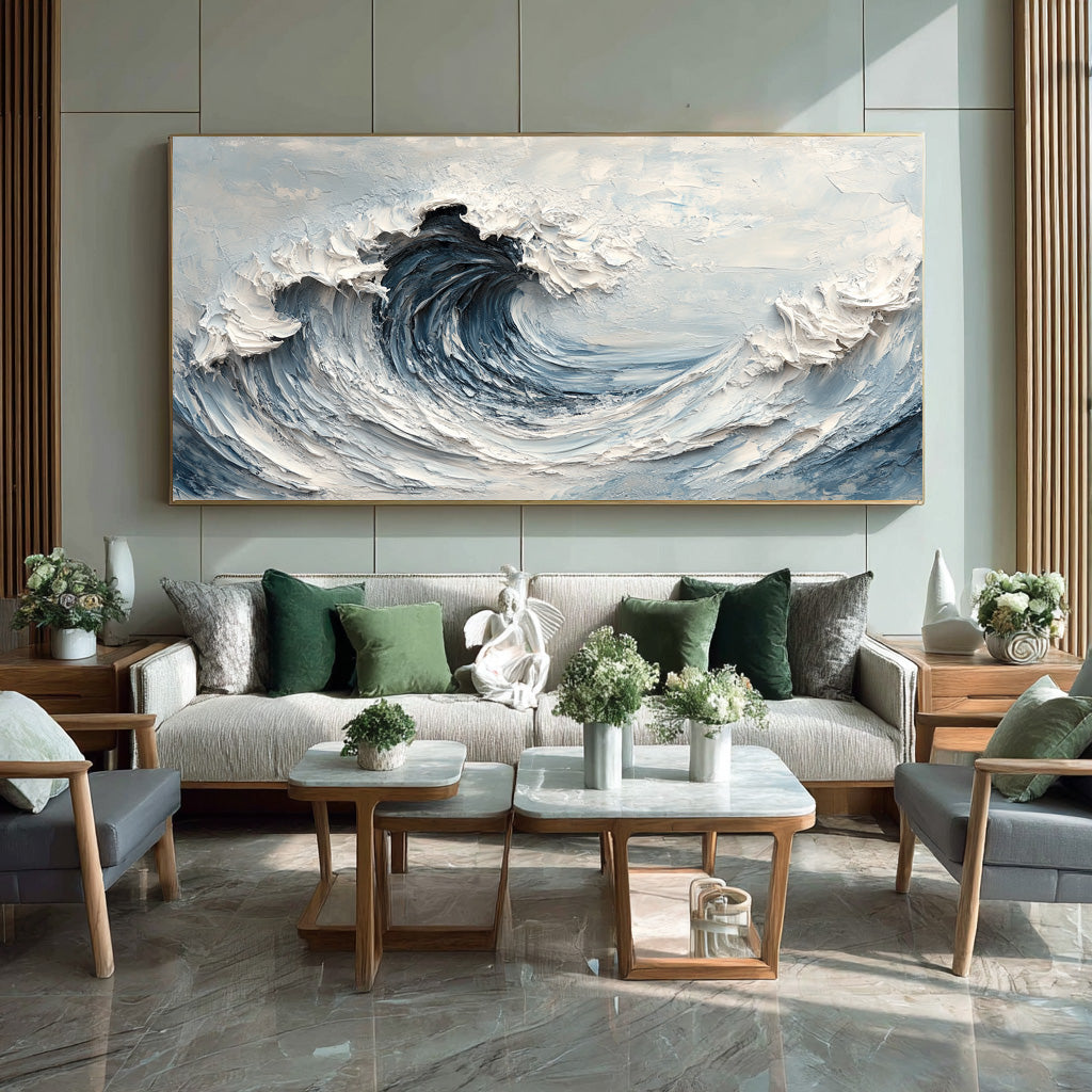 Oversized Blue Wave Wall Art for Home Decor #WG 006