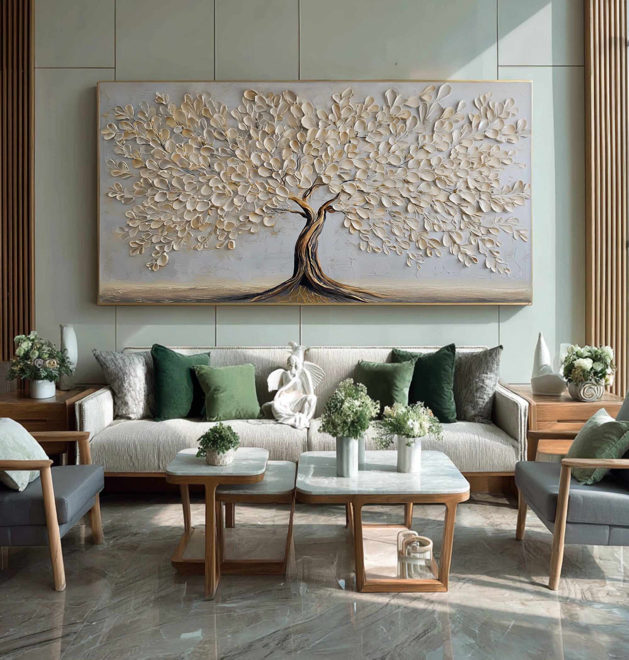 Gold and White Tree Wall Decor: Textured Abstract Art #WG 064
