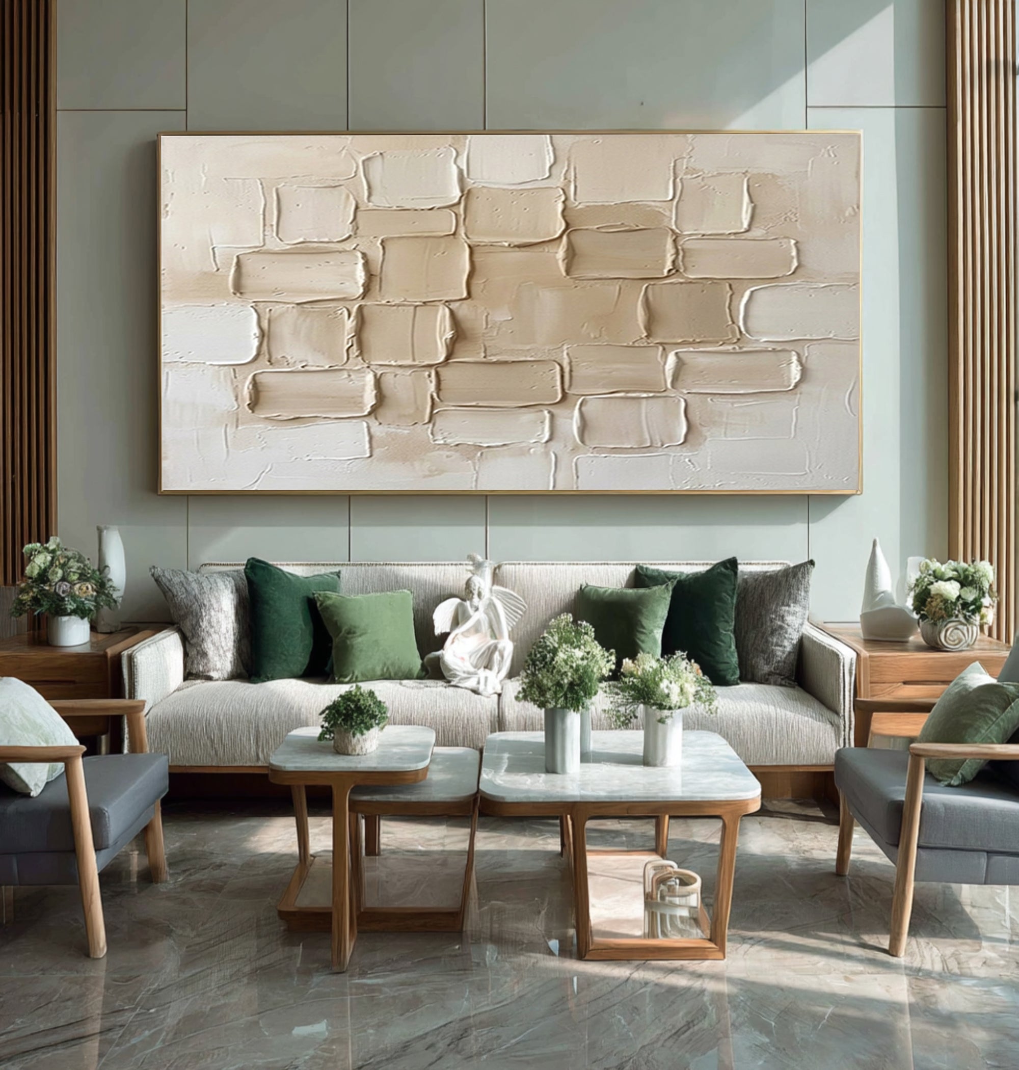 Large Neutral Textured Blocks Wall Art Modern Abstract Canvas Decor