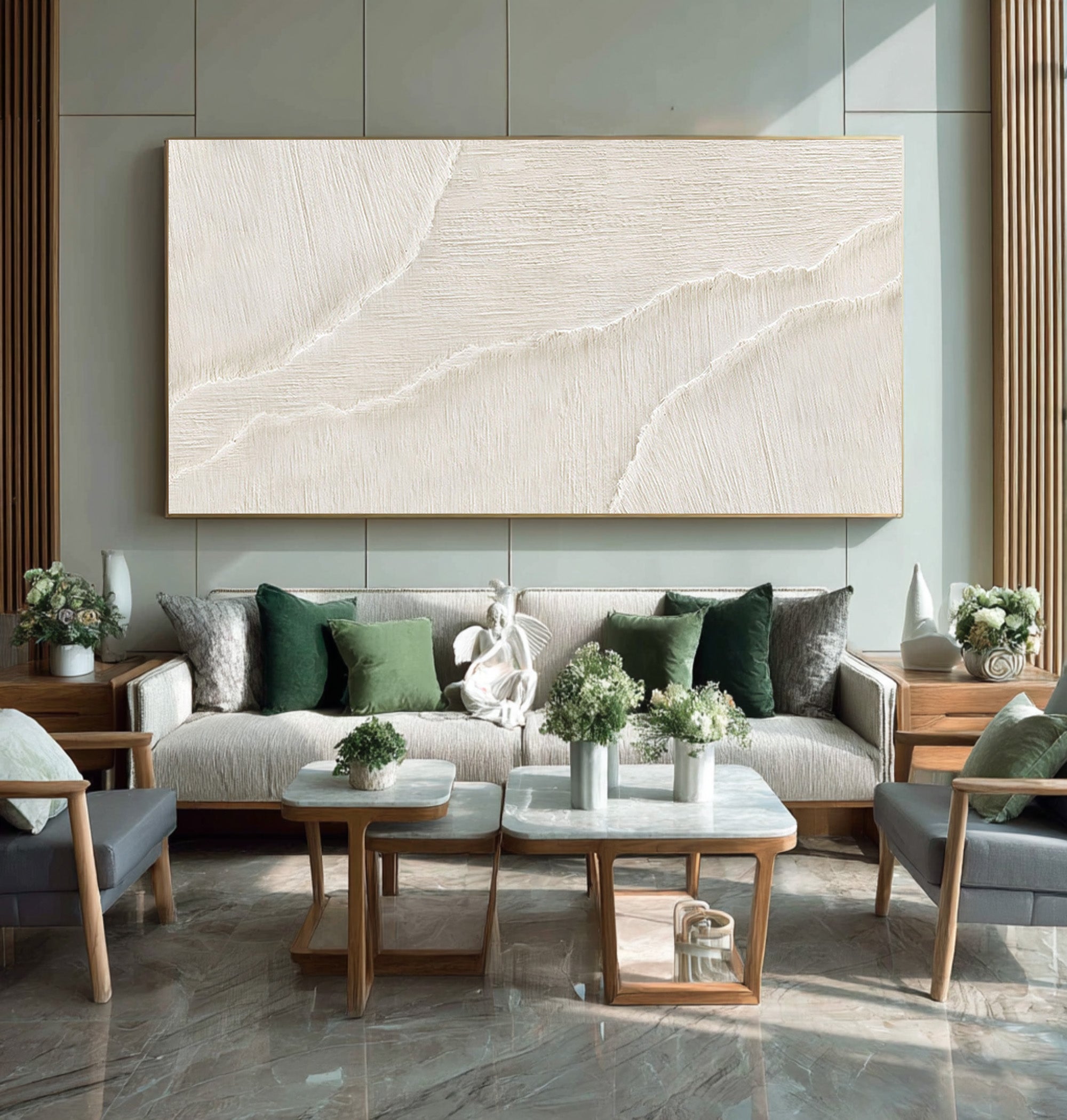 Contemporary Textured Abstract | Off-White Living Room Art #WG 067