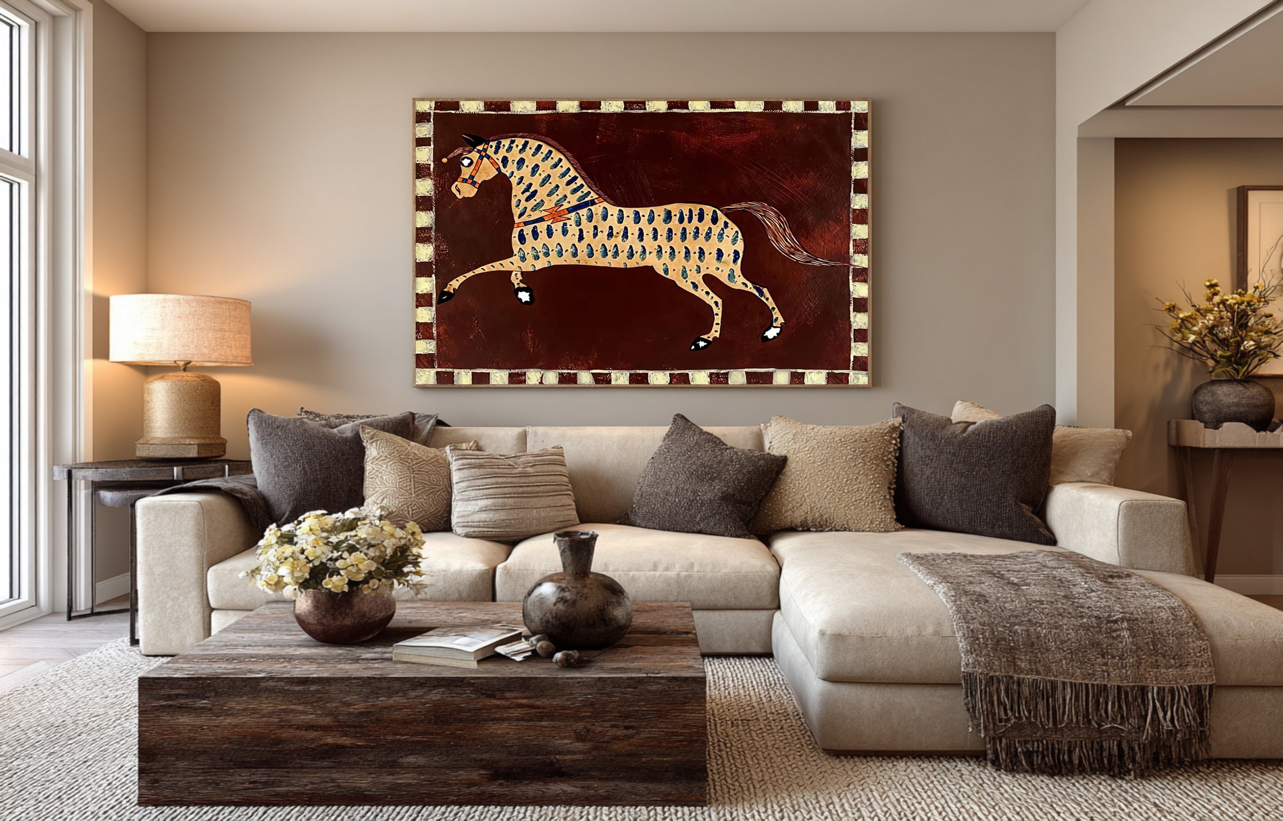 Large Decorative Horse Wall Art Contemporary Folk Style Canvas Painting