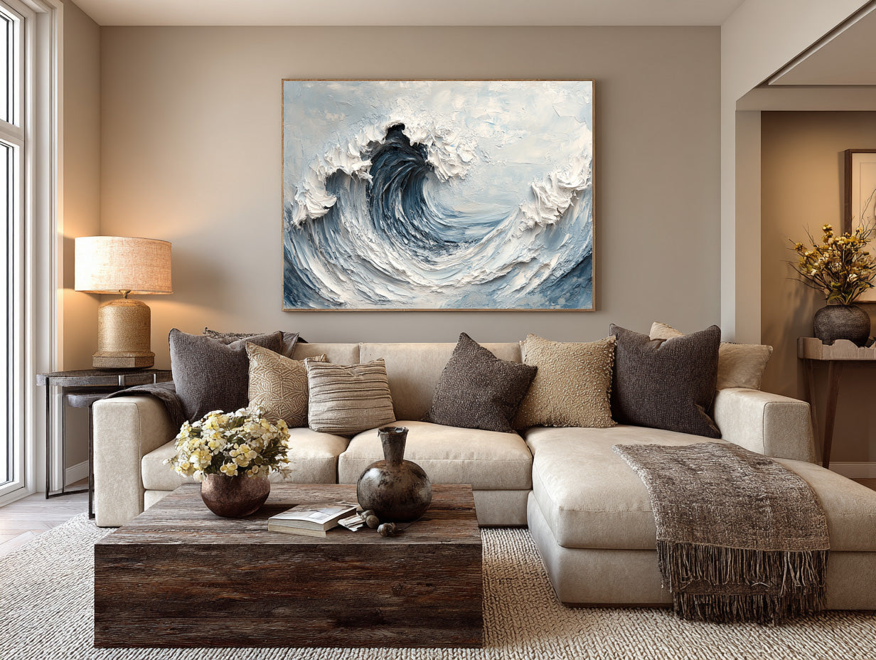 Oversized Blue Wave Wall Art for Home Decor #WG 006