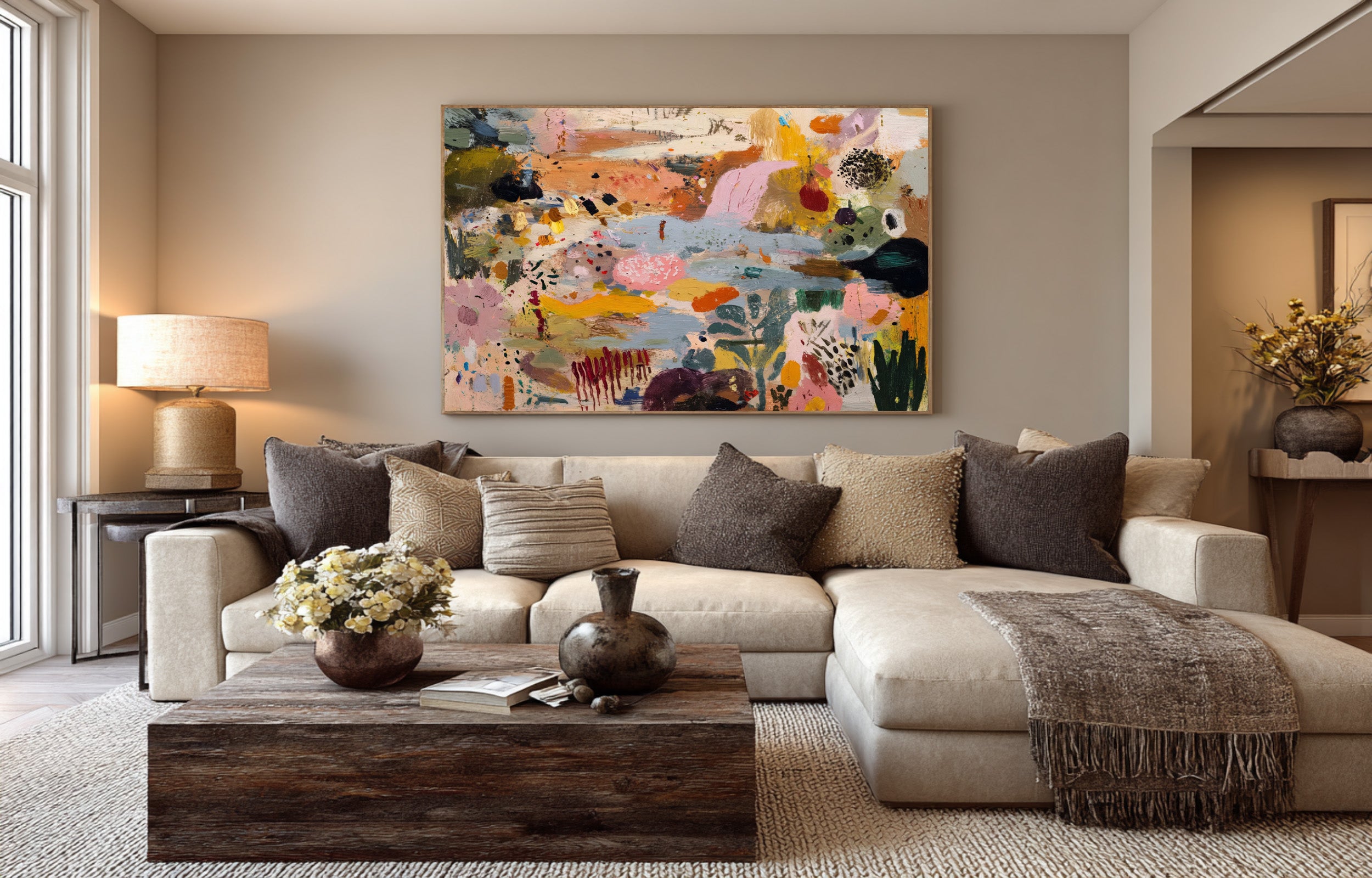 Large Colorful Abstract Landscape Painting for Living Room