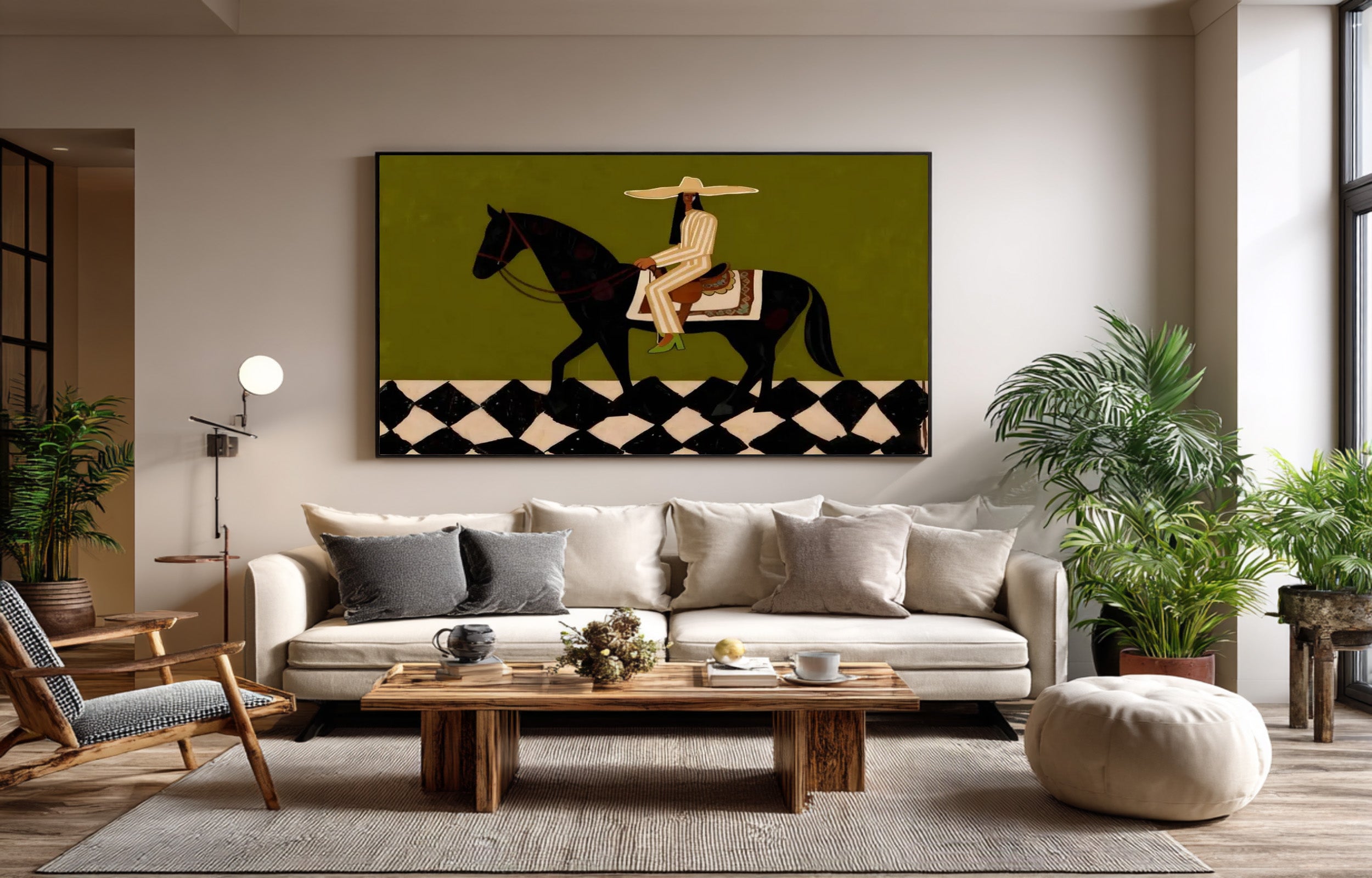 Large Designer Horse Rider Artwork Luxury Contemporary Wall Decor