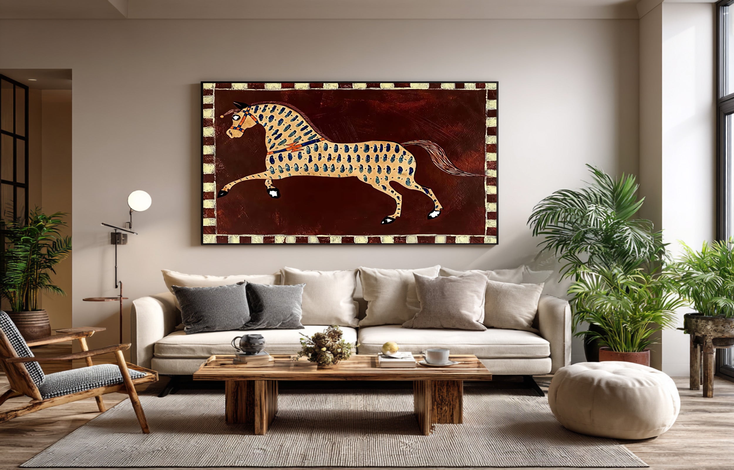 Large Decorative Horse Wall Art Contemporary Folk Style Canvas Painting