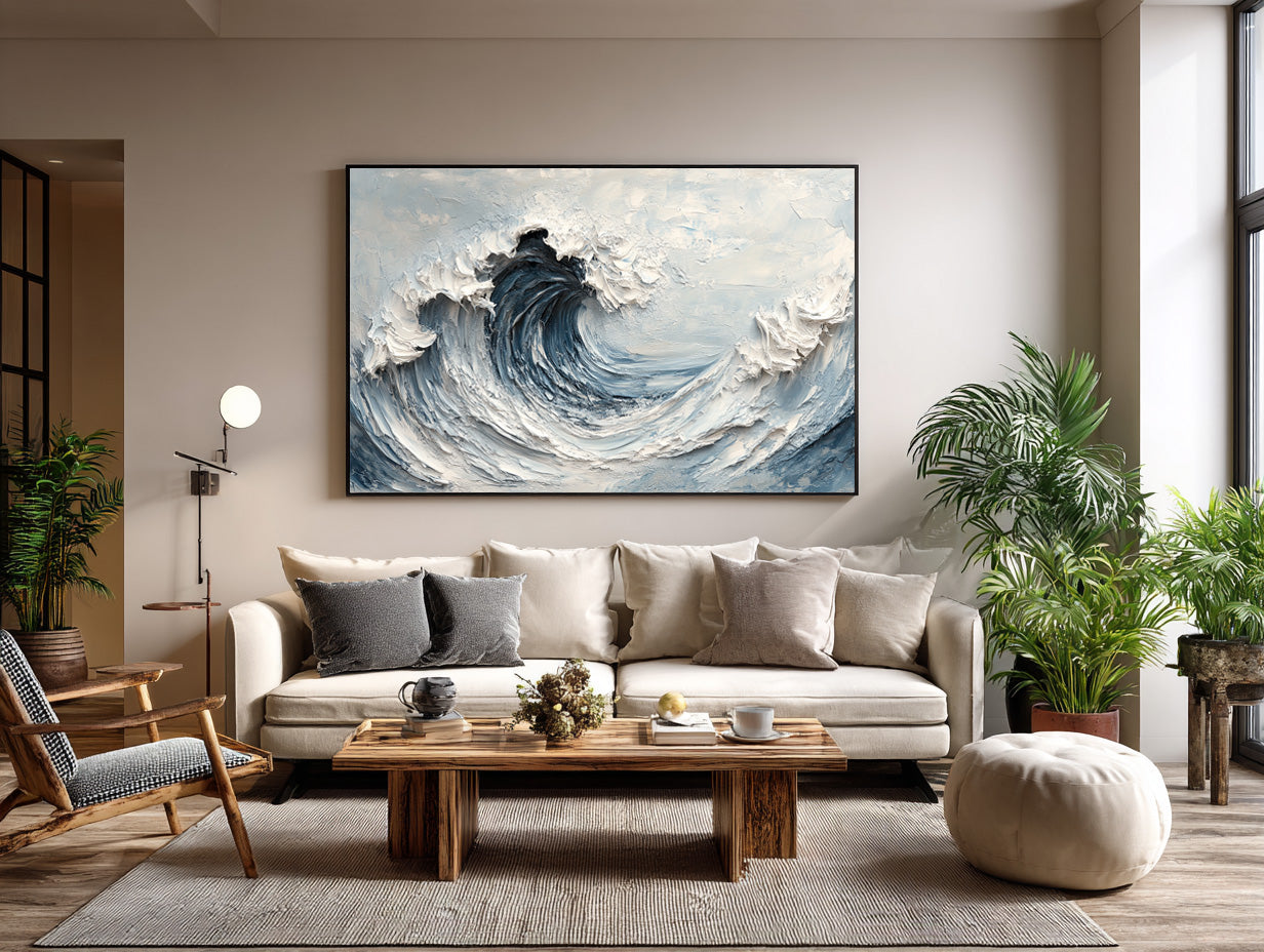 Oversized Blue Wave Wall Art for Home Decor #WG 006