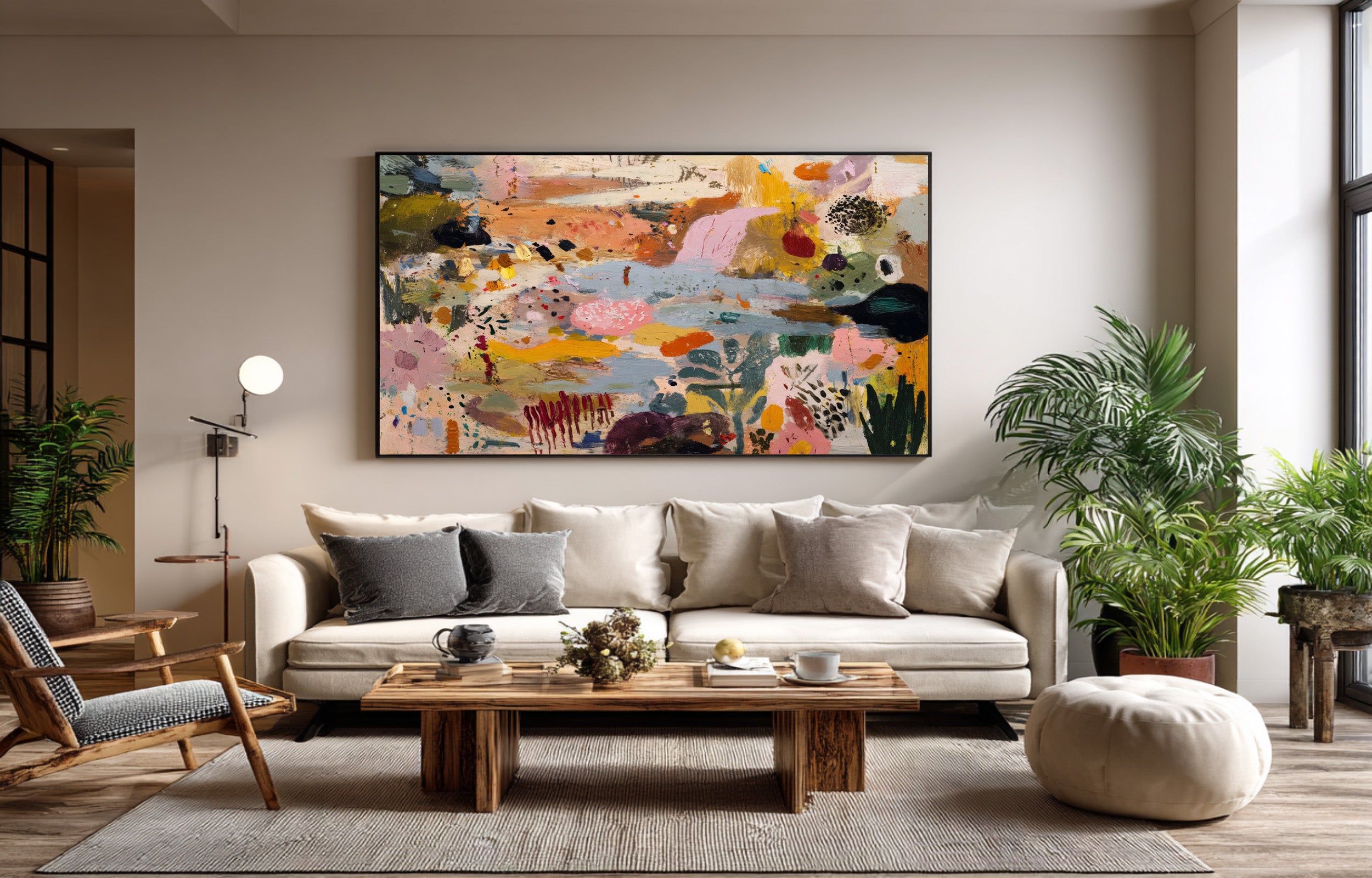 Large Colorful Abstract Landscape Painting for Living Room