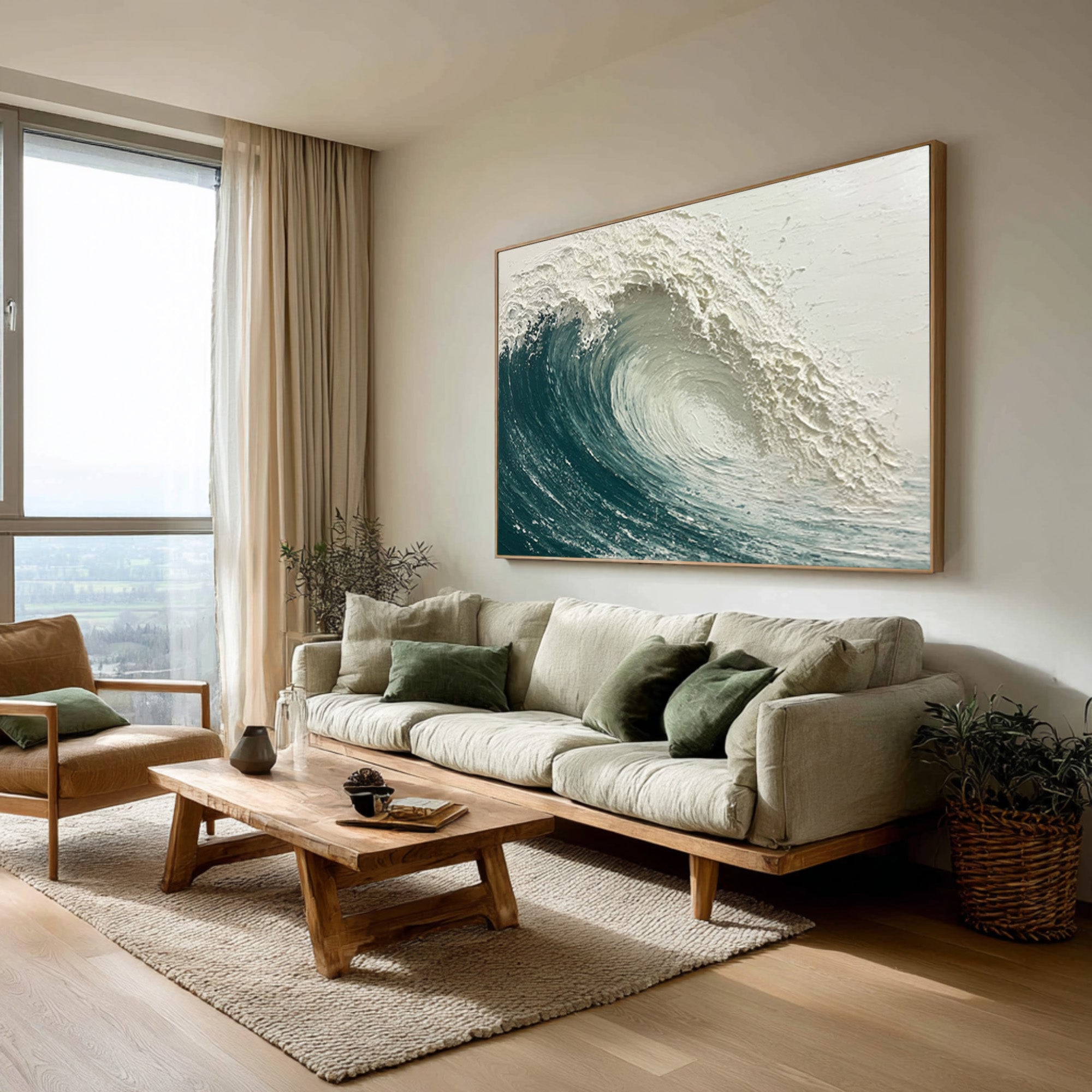 Dynamic Textured Art Modern Blue Wave Scene #WG 060