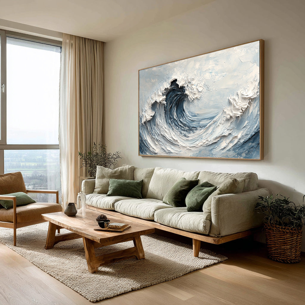 Oversized Blue Wave Wall Art for Home Decor #WG 006