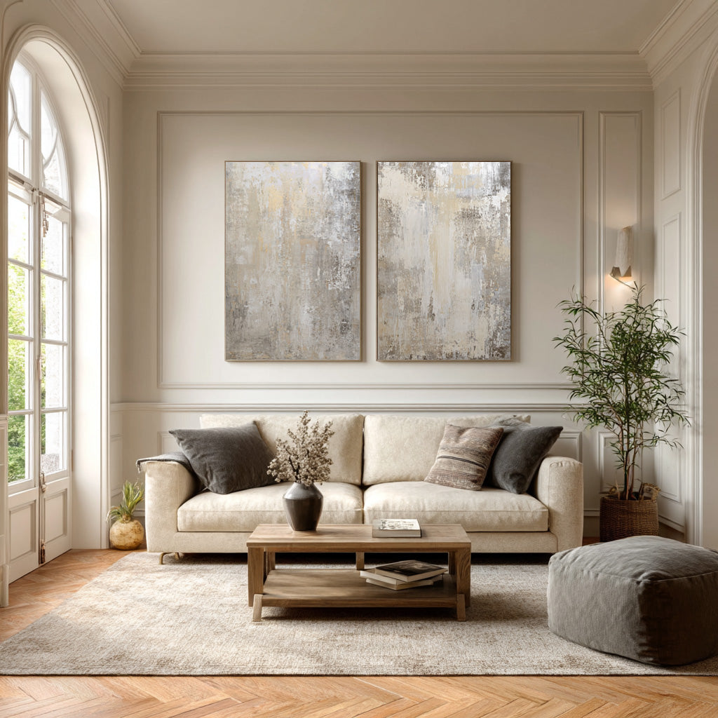 Neutral Abstract Wall Art Duo for Modern Living Room Set of 2 #WG 002