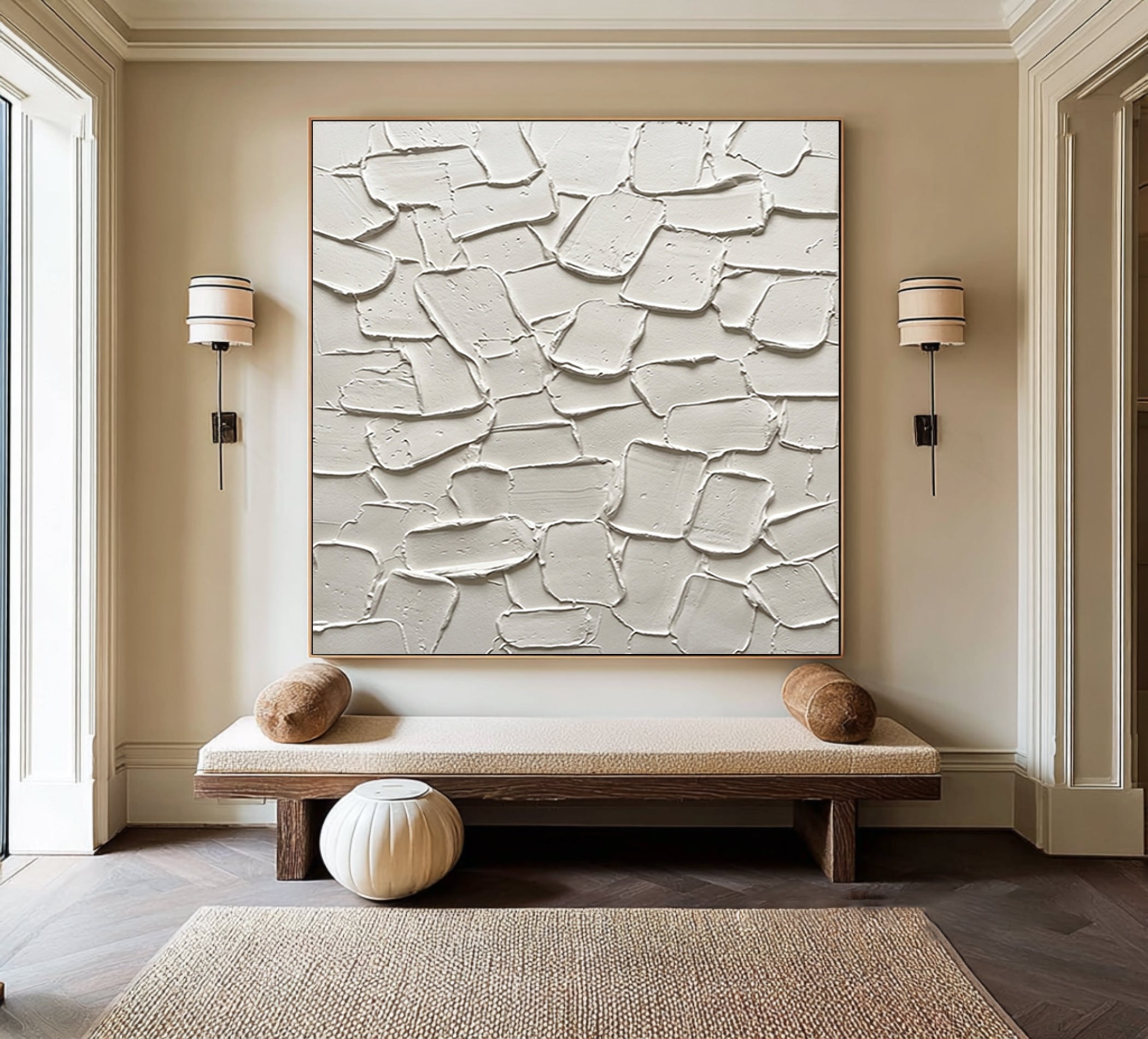 Large Organic Plaster Texture Wall Art Contemporary Neutral Hand Painted Canvas Painting